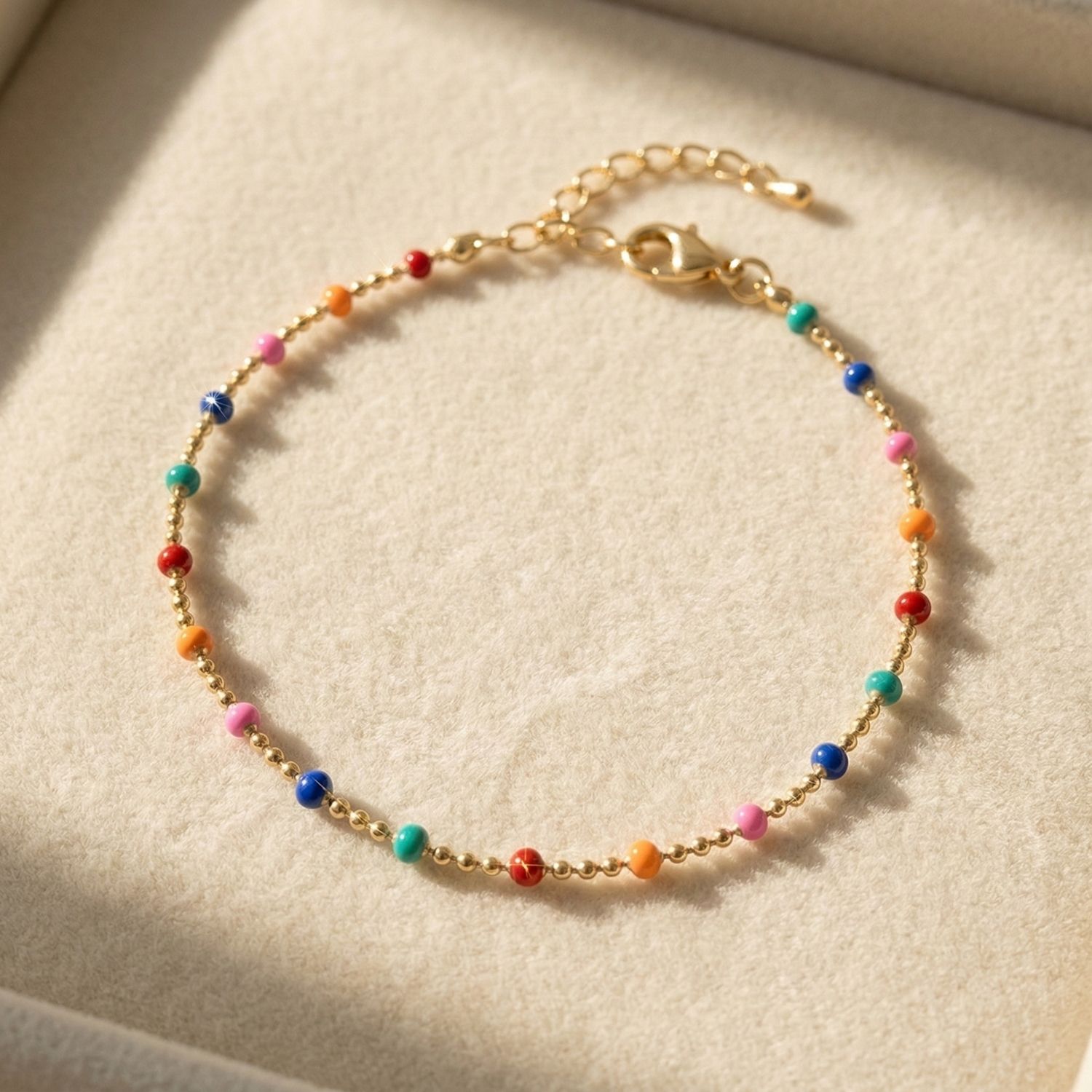 Gold Gold Plated Carnival Multi Coloured Beaded Bracelet, Image 1 of 4