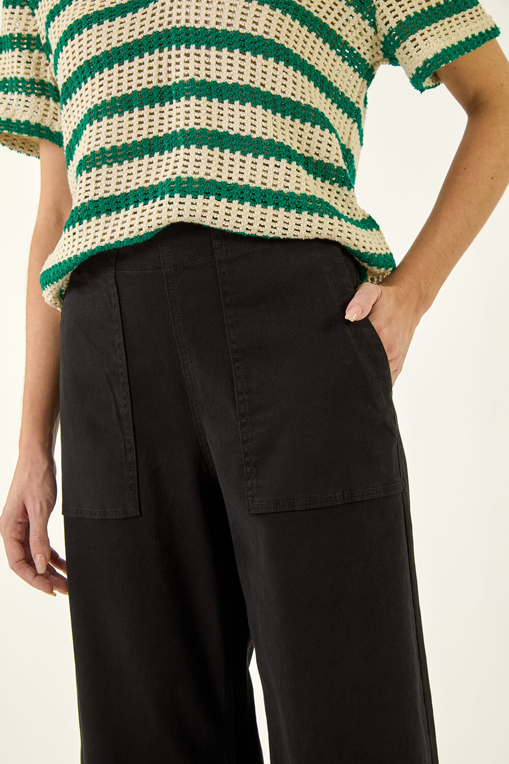 Black Cotton Stretch Wide Leg Jean, Image 6 of 5