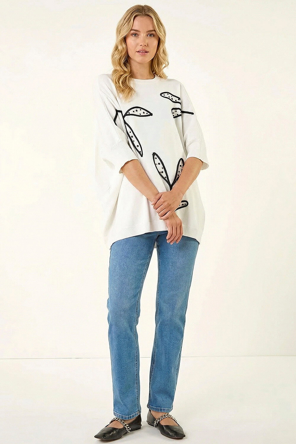 Ivory Leaf Embroidered Knit Jumper, Image 3 of 4