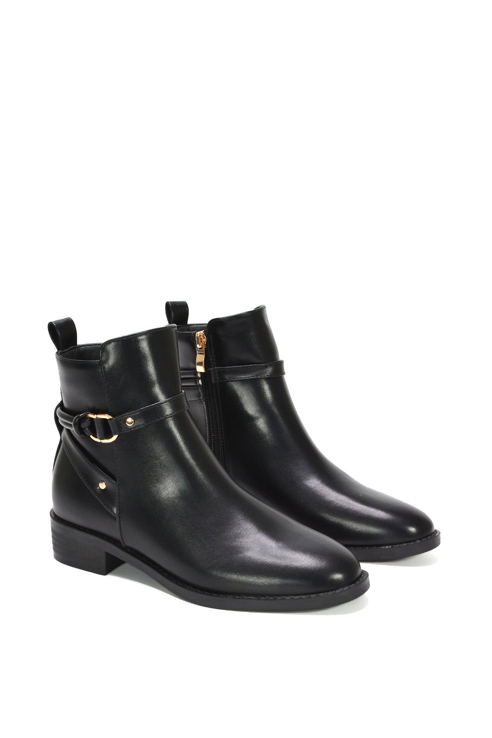 Black XY LONDON Black 'Mollie' Ankle Boots Buckle Strap Low Heel Chelsea, Image 5 of 7