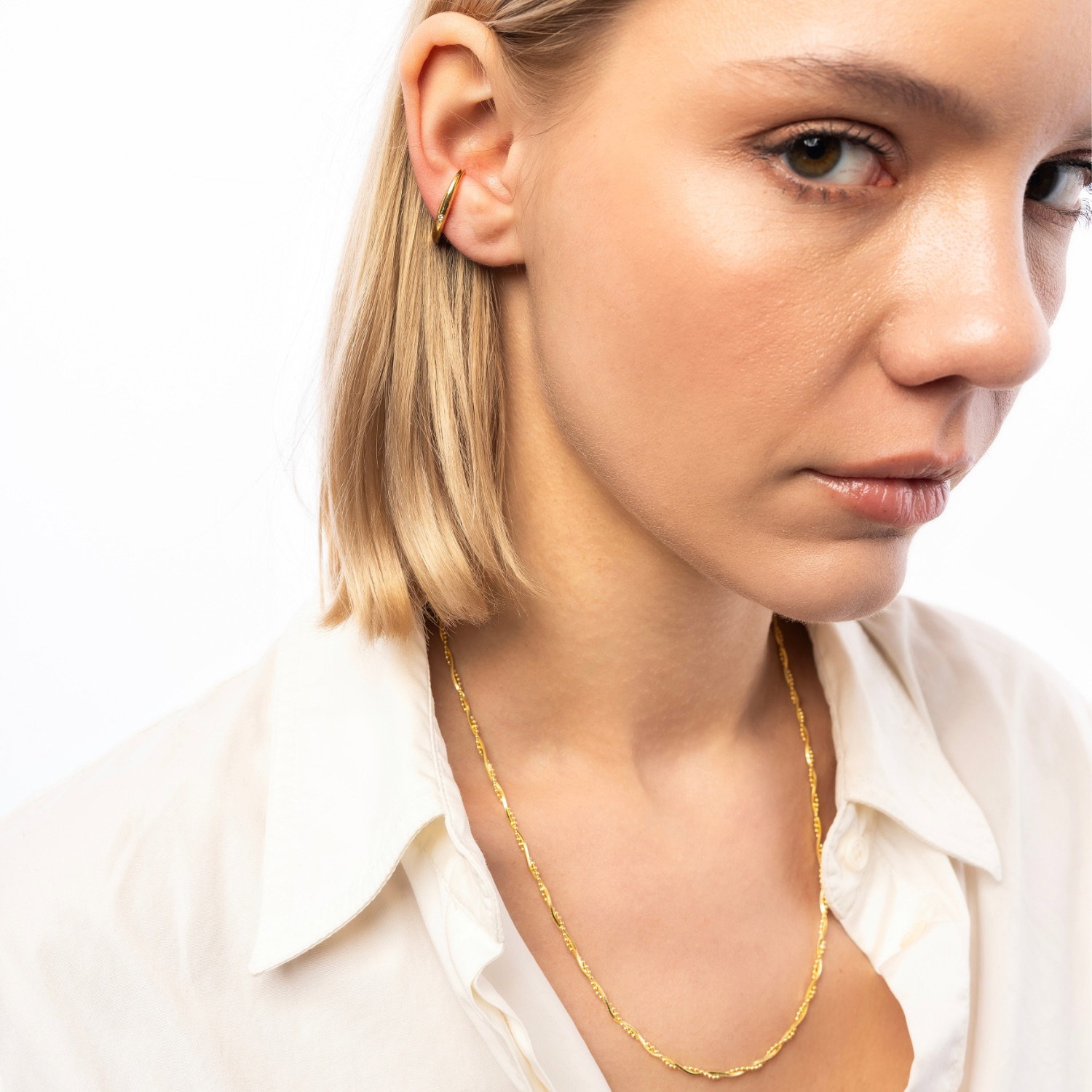 Gold Twisted Beads Sterling Silver Chain Necklace, Image 3 of 6