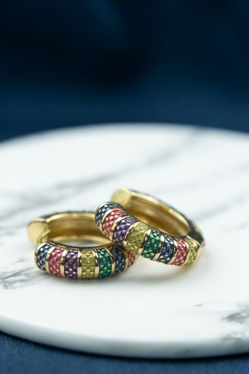 Red Large Enamel Huggie Hoop Earrings - Multicolour Floral Rainbow, Image 1 of 2