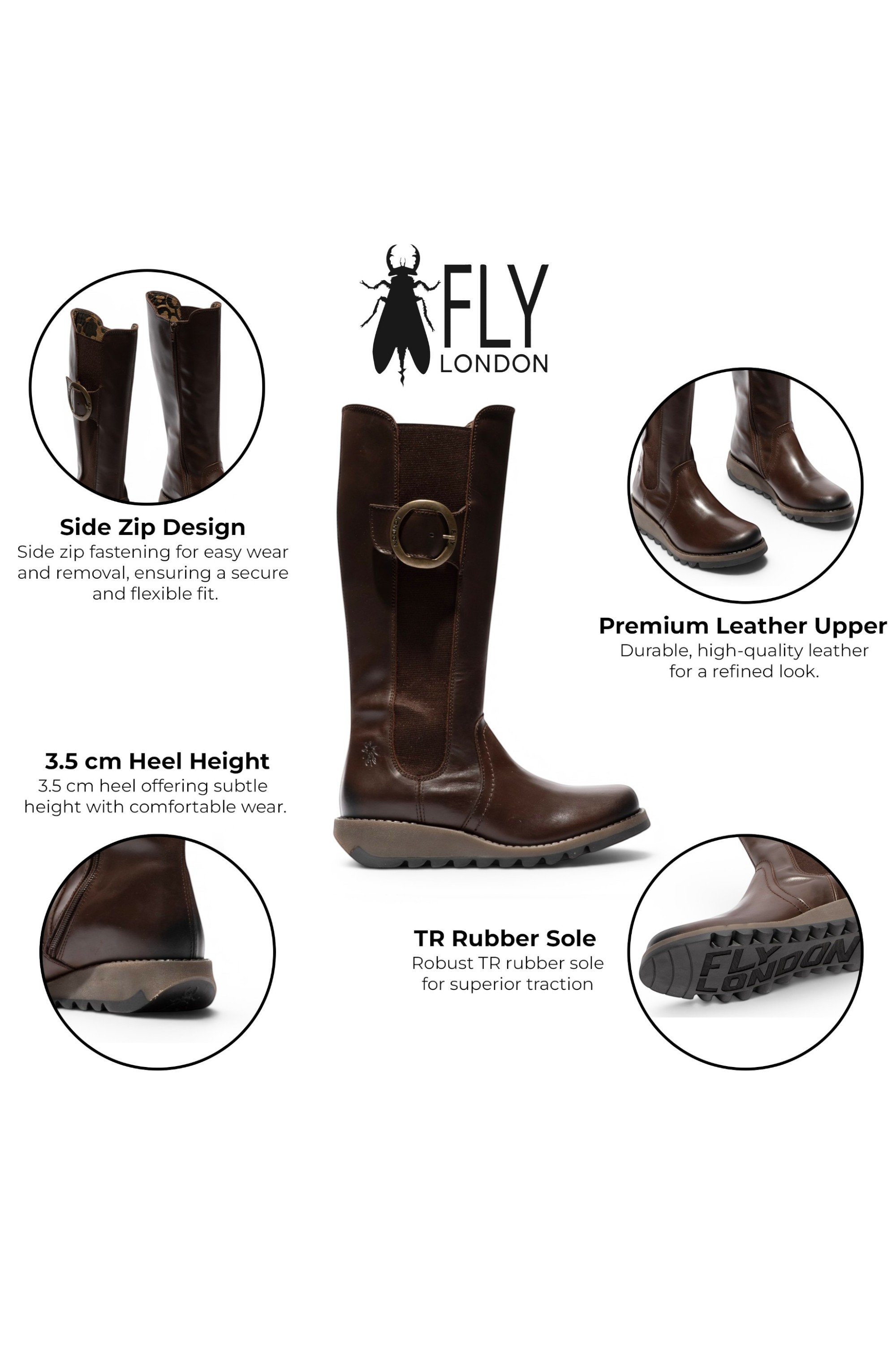 Brown Womens Leather Knee-High Boots-SOIF360, Image 3 of 5