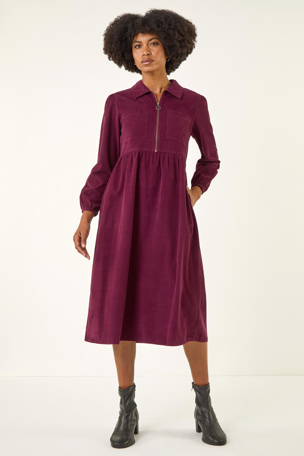 Port Corduroy Zip Detail Midi Dress, Image 3 of 5