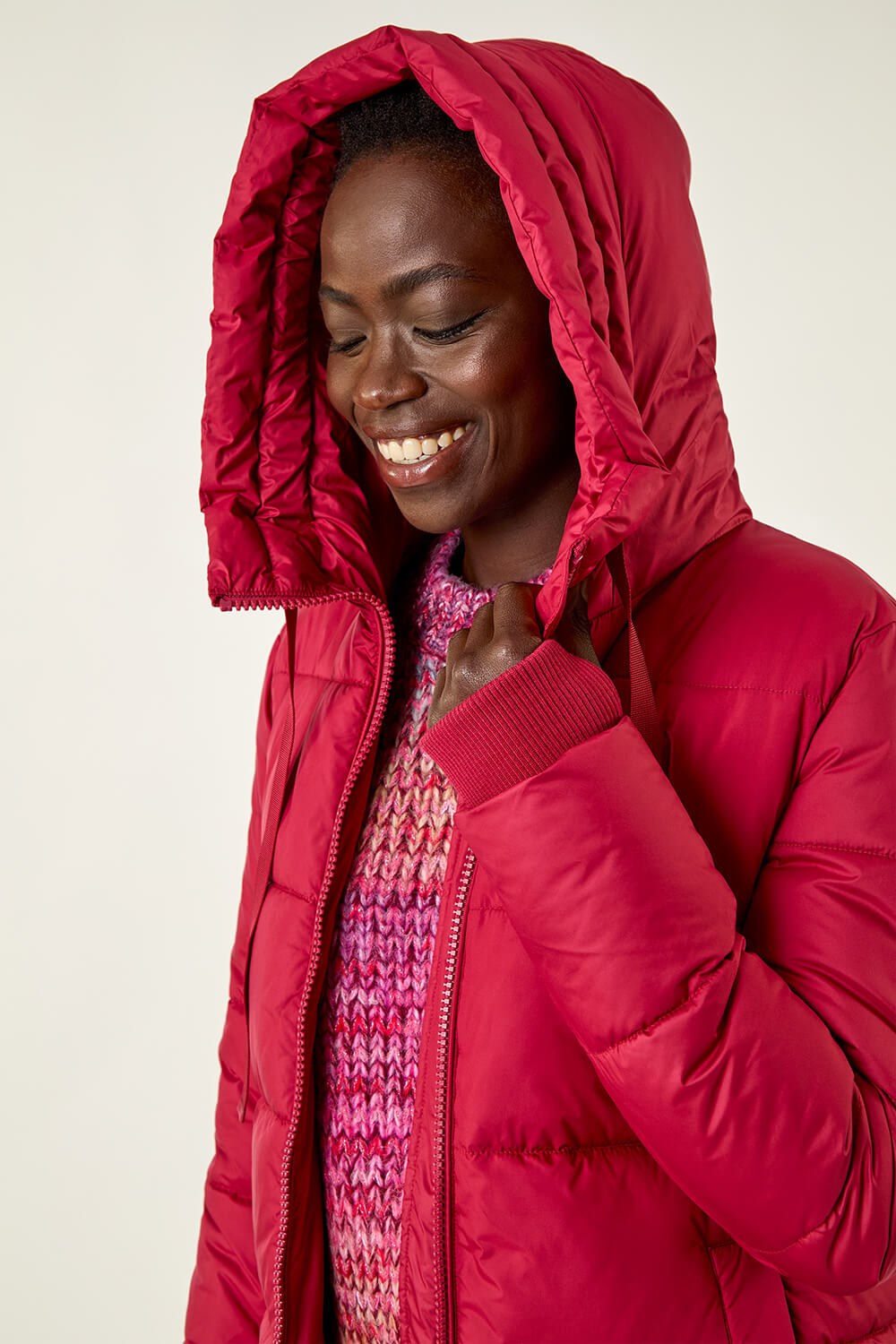 Red Longline Padded Hooded Coat, Image 7 of 7