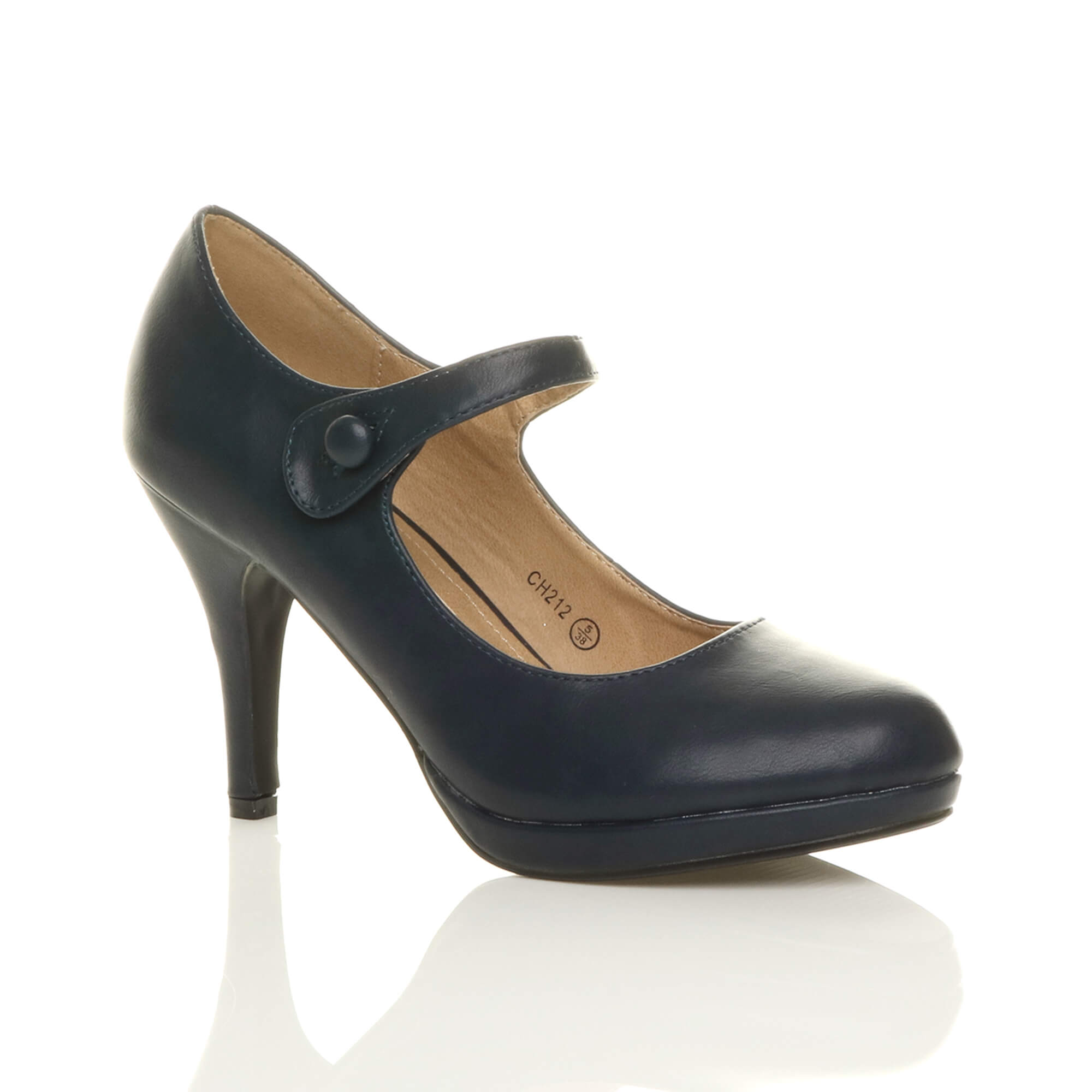 Navy Blue AJVANI Navy Blue High Heel Mary Jane Court Shoes, Image 1 of 6