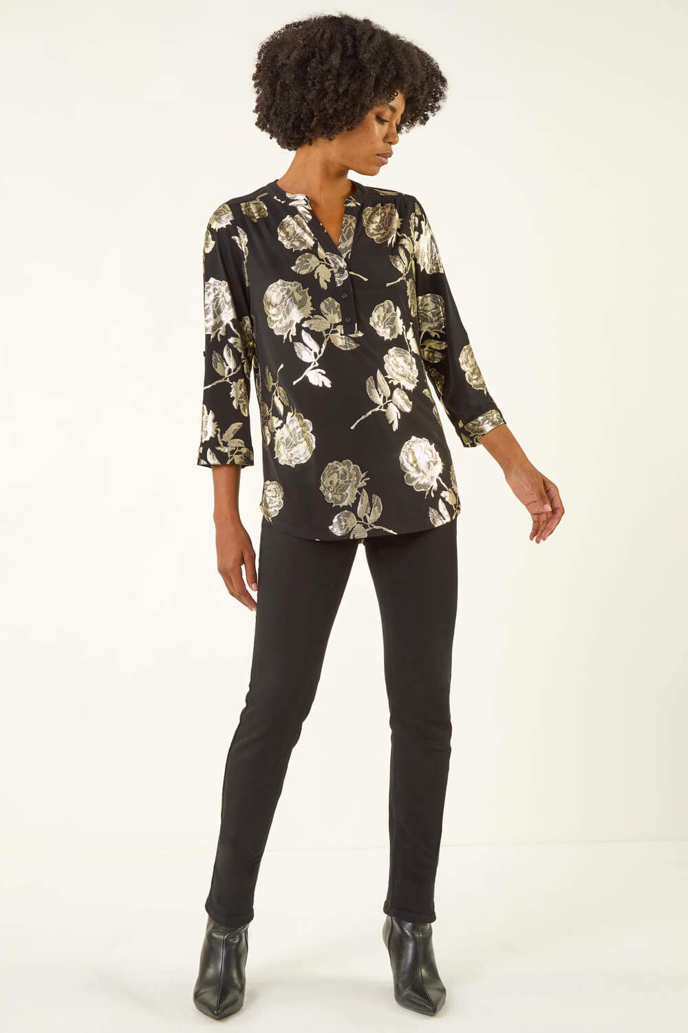 Gold Floral Foil Print Shirt, Image 3 of 5