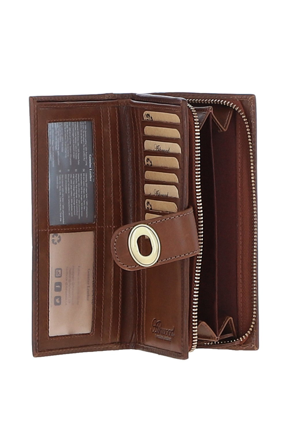 Brown Real Leather Long Purse with Turnlock, Zip Pocket & Card Slots, Image 2 of 3