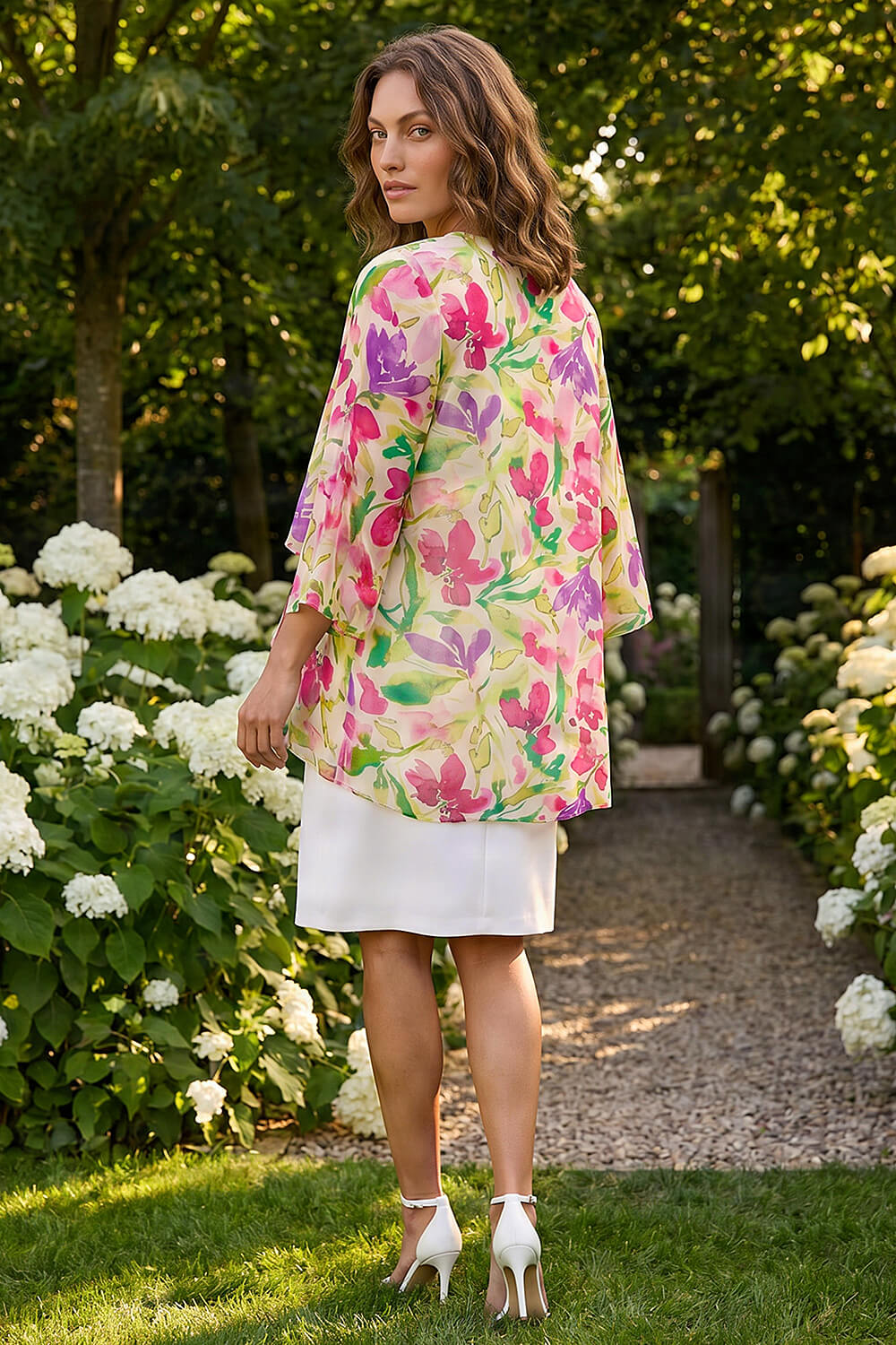 Ivory  Petite Floral Print Dress & Shrug, Image 4 of 4