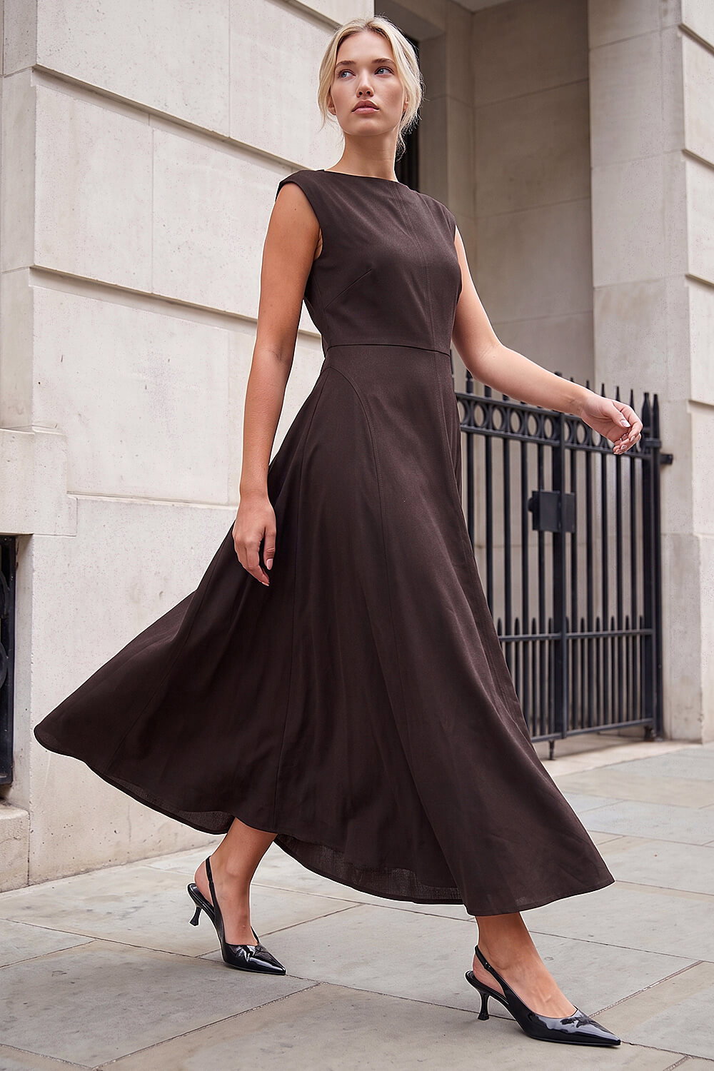 Roman Women's Chocolate Fit & Flare Midi Dress Size 18