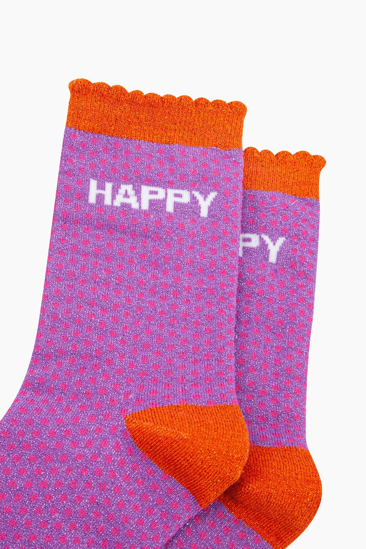 Lilac Happy Combed Cotton Glitter Socks, Image 2 of 4