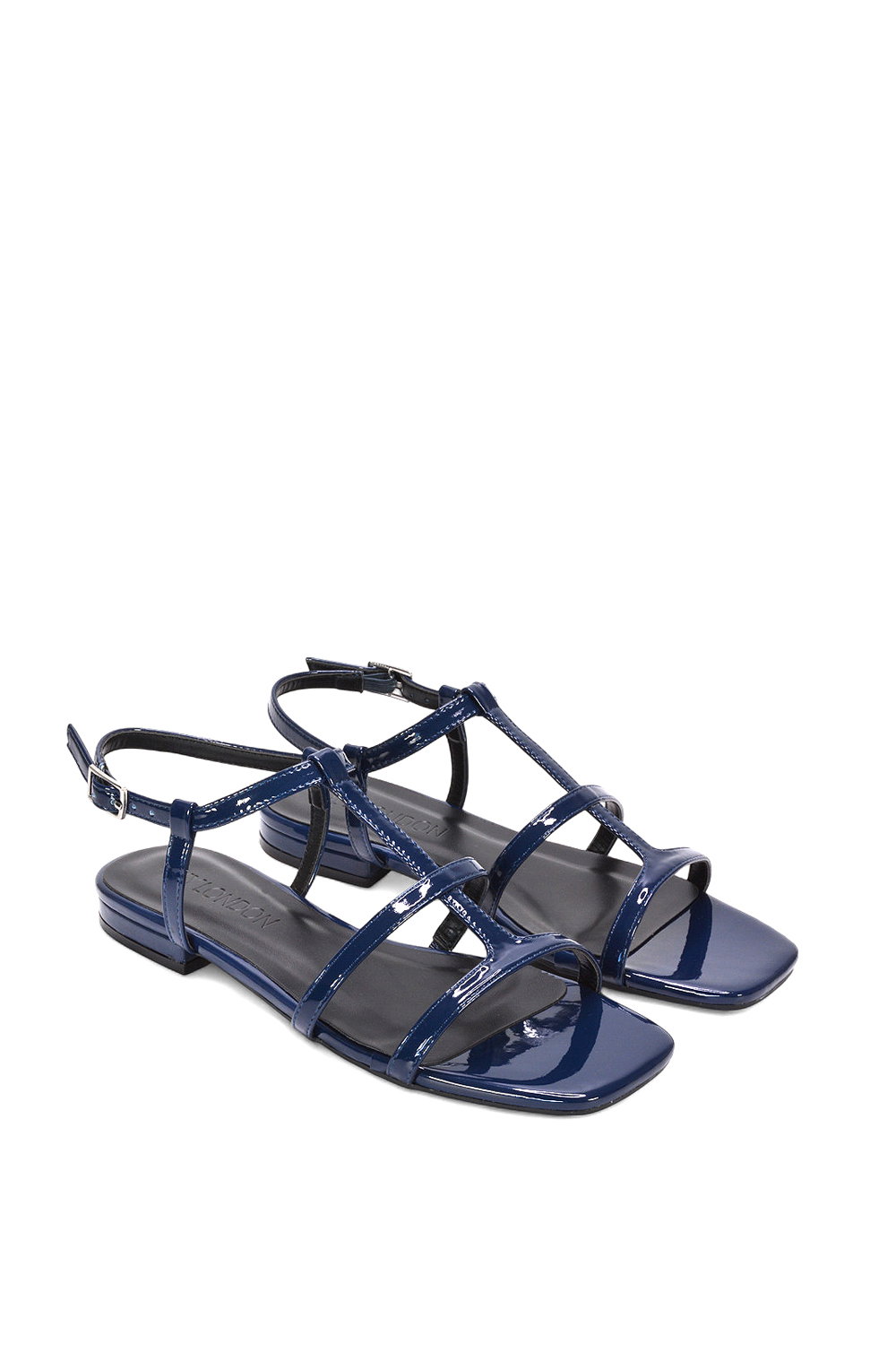 Navy XY LONDON Navy 'Danielle' Flat Strappy Caged Square Toe Sandals With Buckle, Image 5 of 6