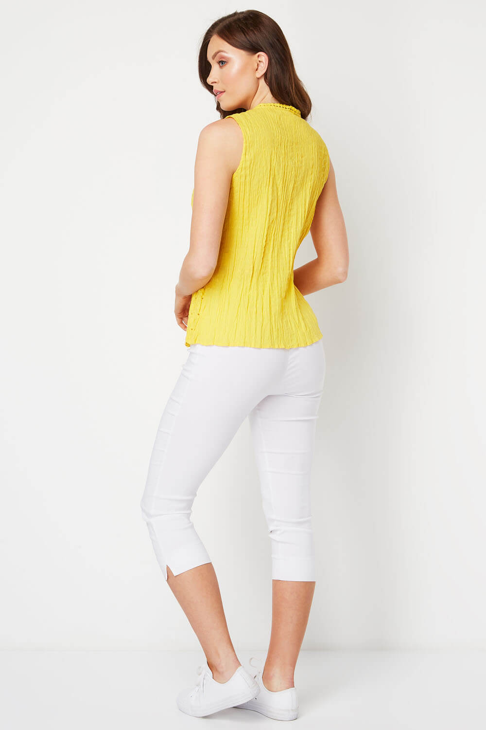 Yellow Sleeveless Crinkle Blouse, Image 3 of 8