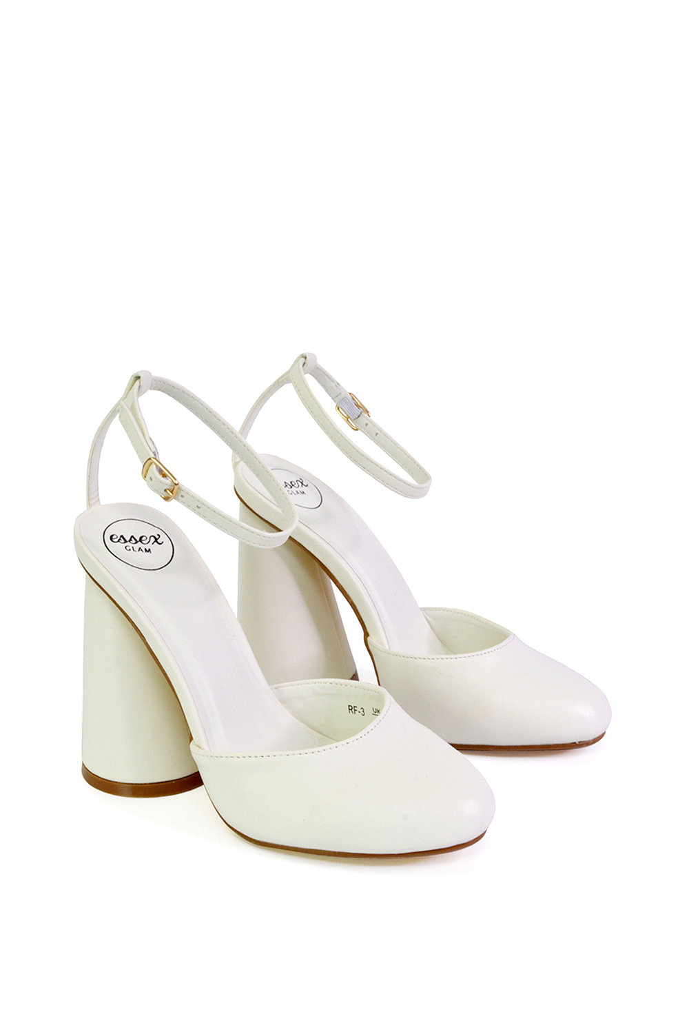 White XY LONDON White 'Ekin' Ankle Strap Statement Cylinder Block Heel, Image 5 of 5