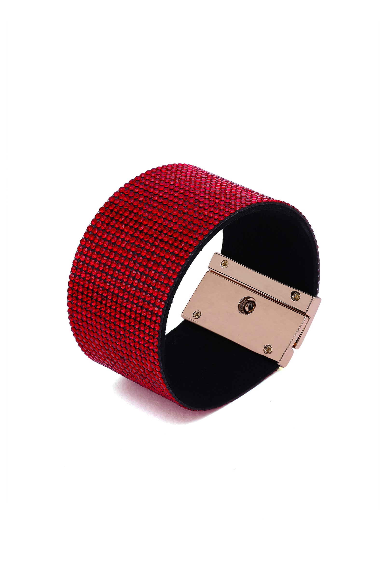 Black Luxury Crystal-Studded Leather Cuff Bracelet