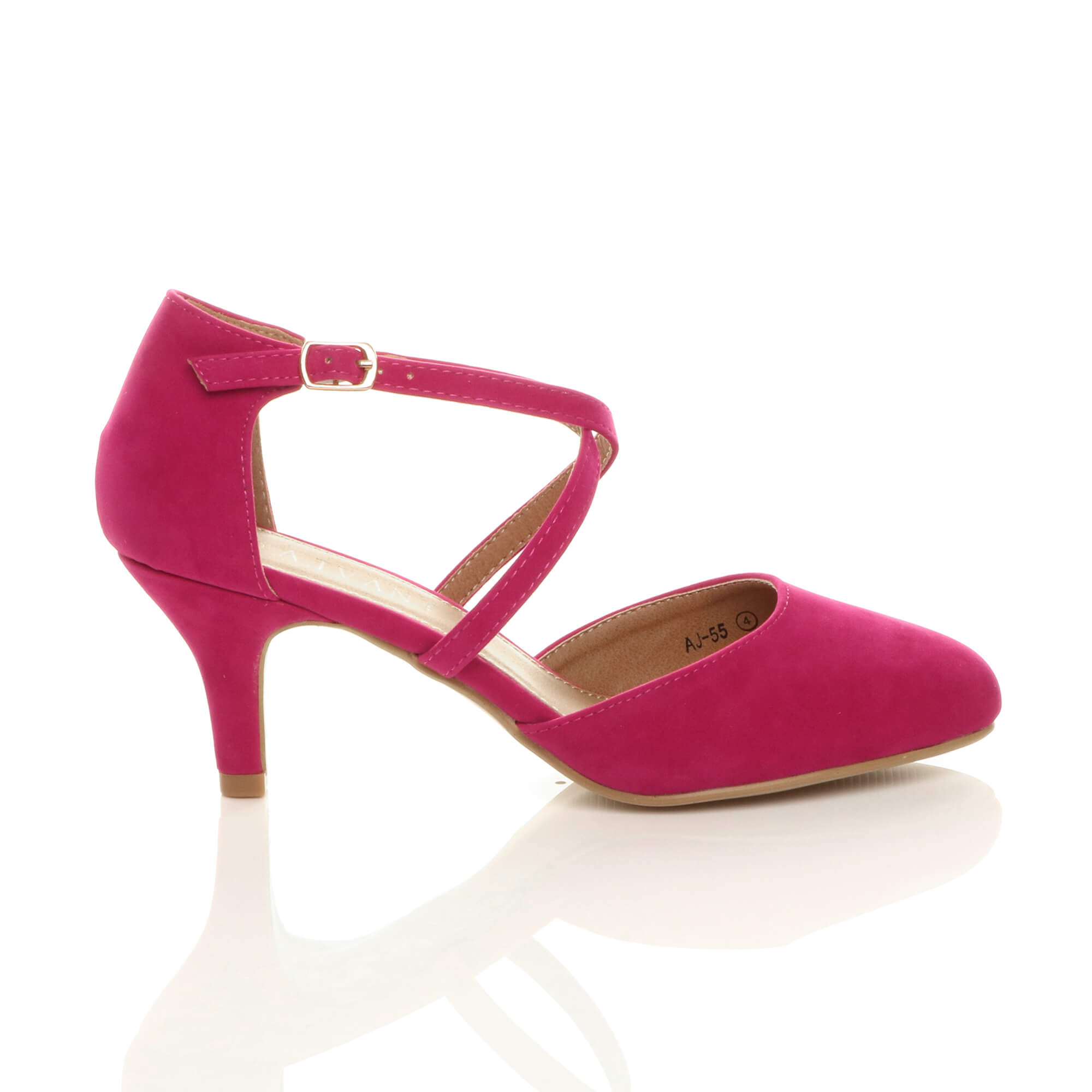 Fuchsia AJVANI Fuchsia Mid Heel Crossed Straps Court Shoes, Image 2 of 6