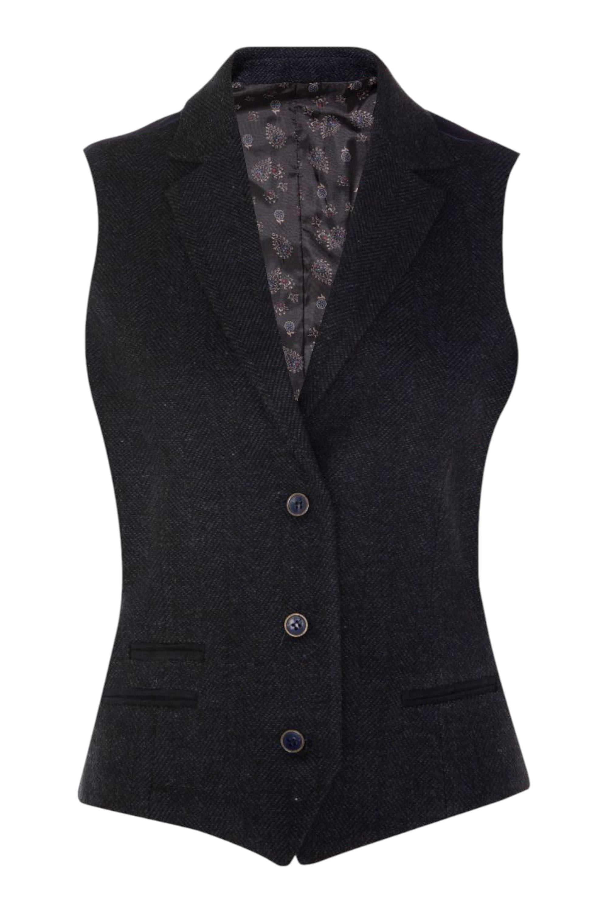 Navy Blue Infinity Leather Navy Blue Tweed 1920s Herringbone Navy Waistcoat, Image 1 of 6