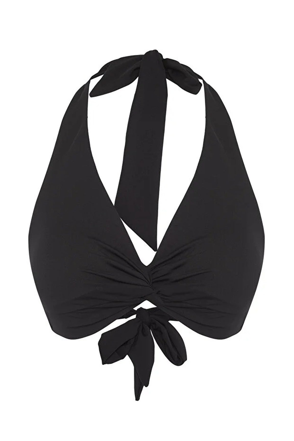 Black WOVCOR Black Ruched Halterneck Triangle Bikini Top, Image 2 of 4