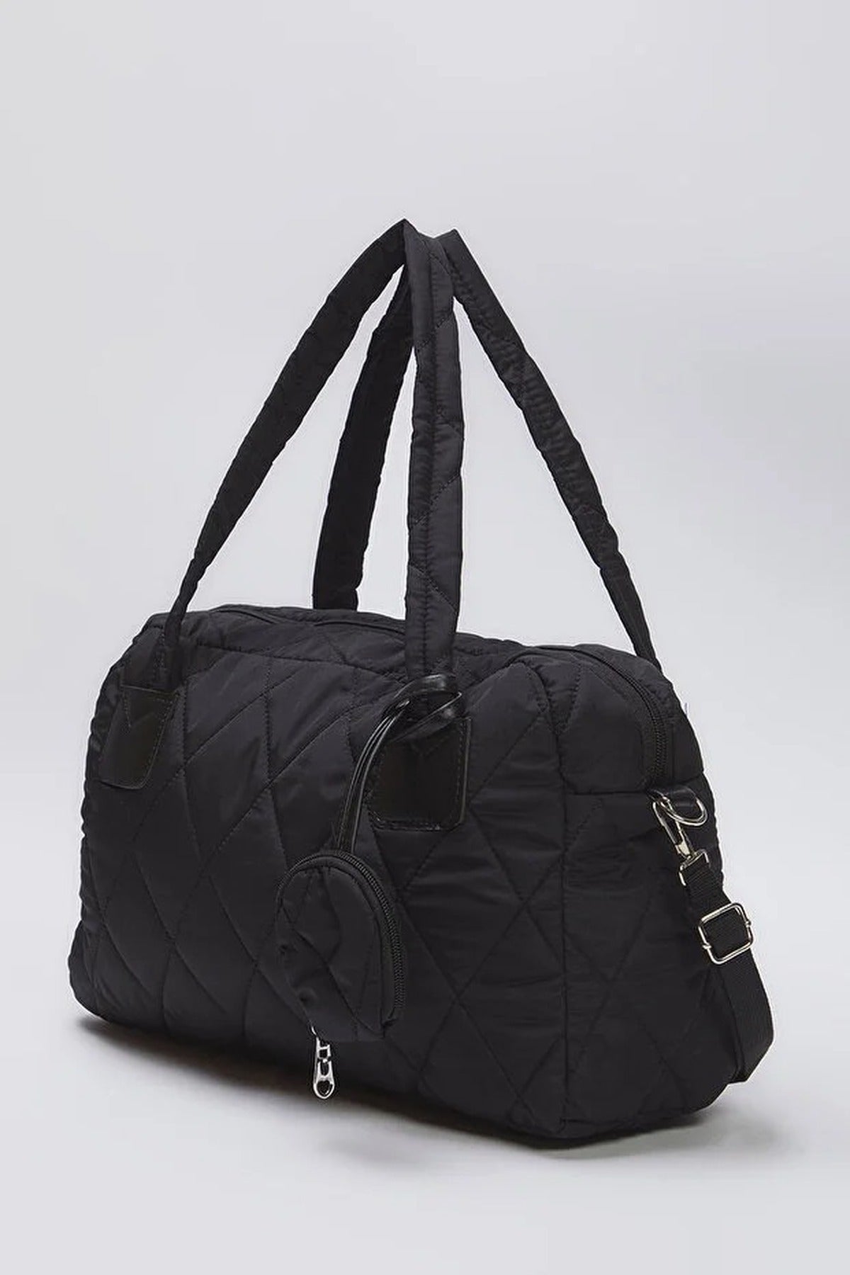 Black Quilted Nylon Tote Bag with Detachable Purse, Image 1 of 5
