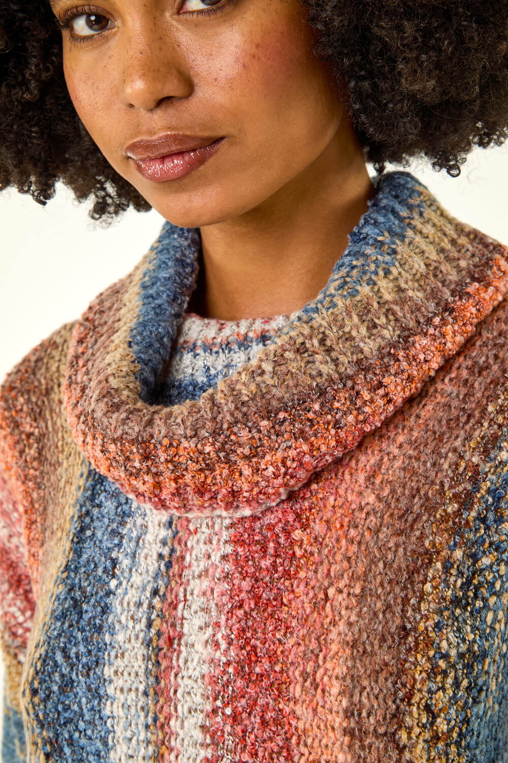 Multi  Boucle Stripe Cowl Neck Jumper, Image 6 of 5