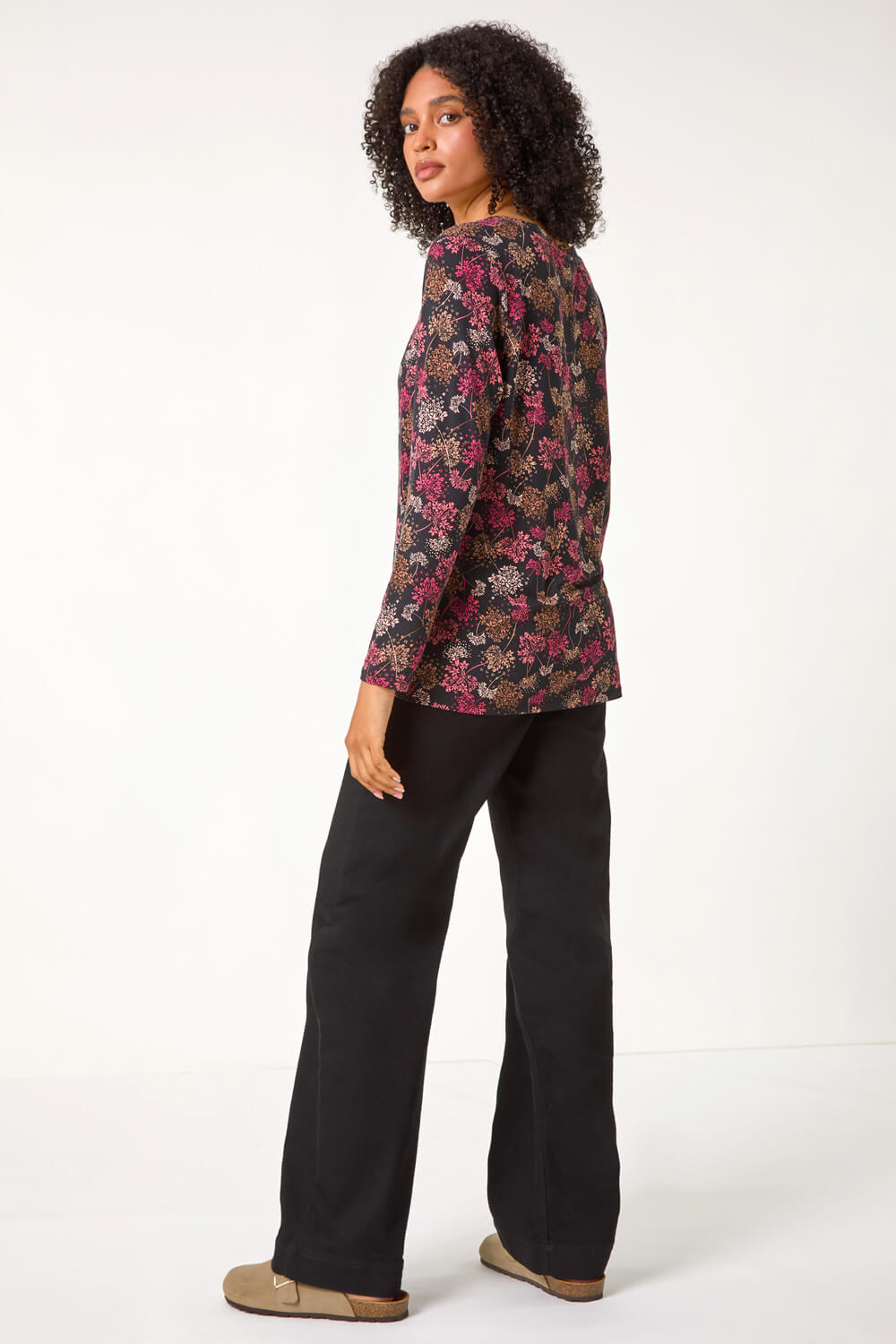 ORANGE Floral Print Relaxed Stretch Top, Image 4 of 5