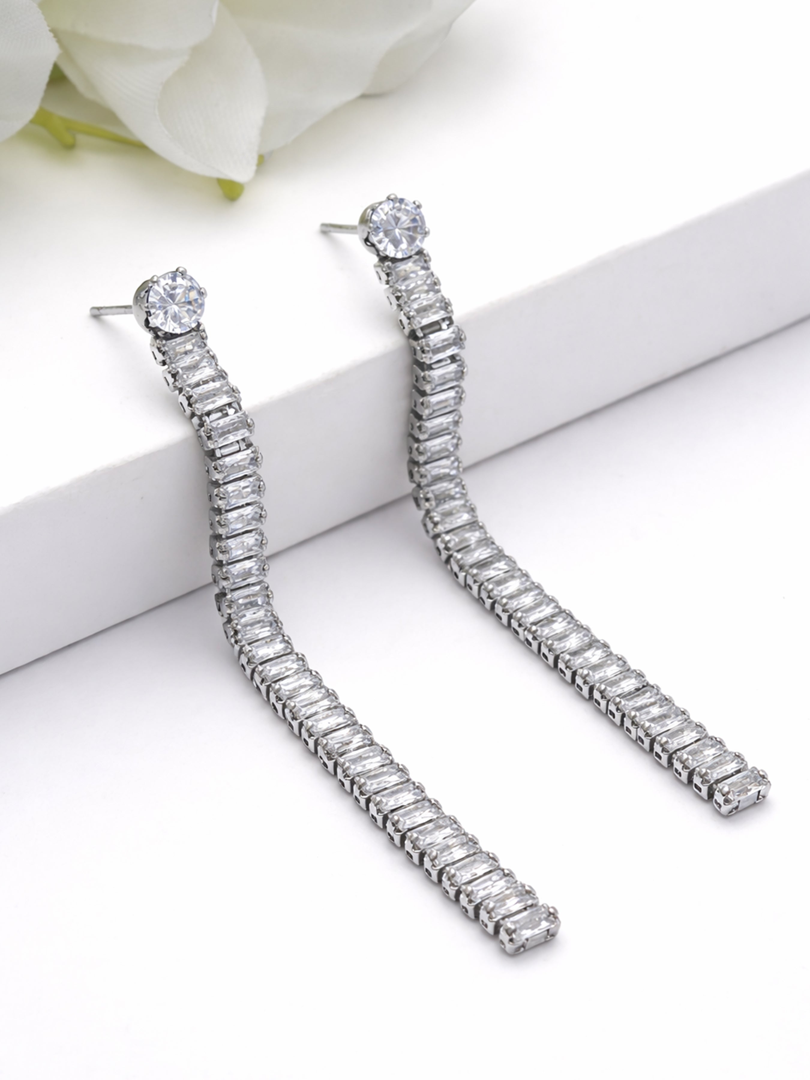 Silver AVANT-GARDE PARIS Silver Linear Crystal Tassel Drop Earrings, Image 3 of 3