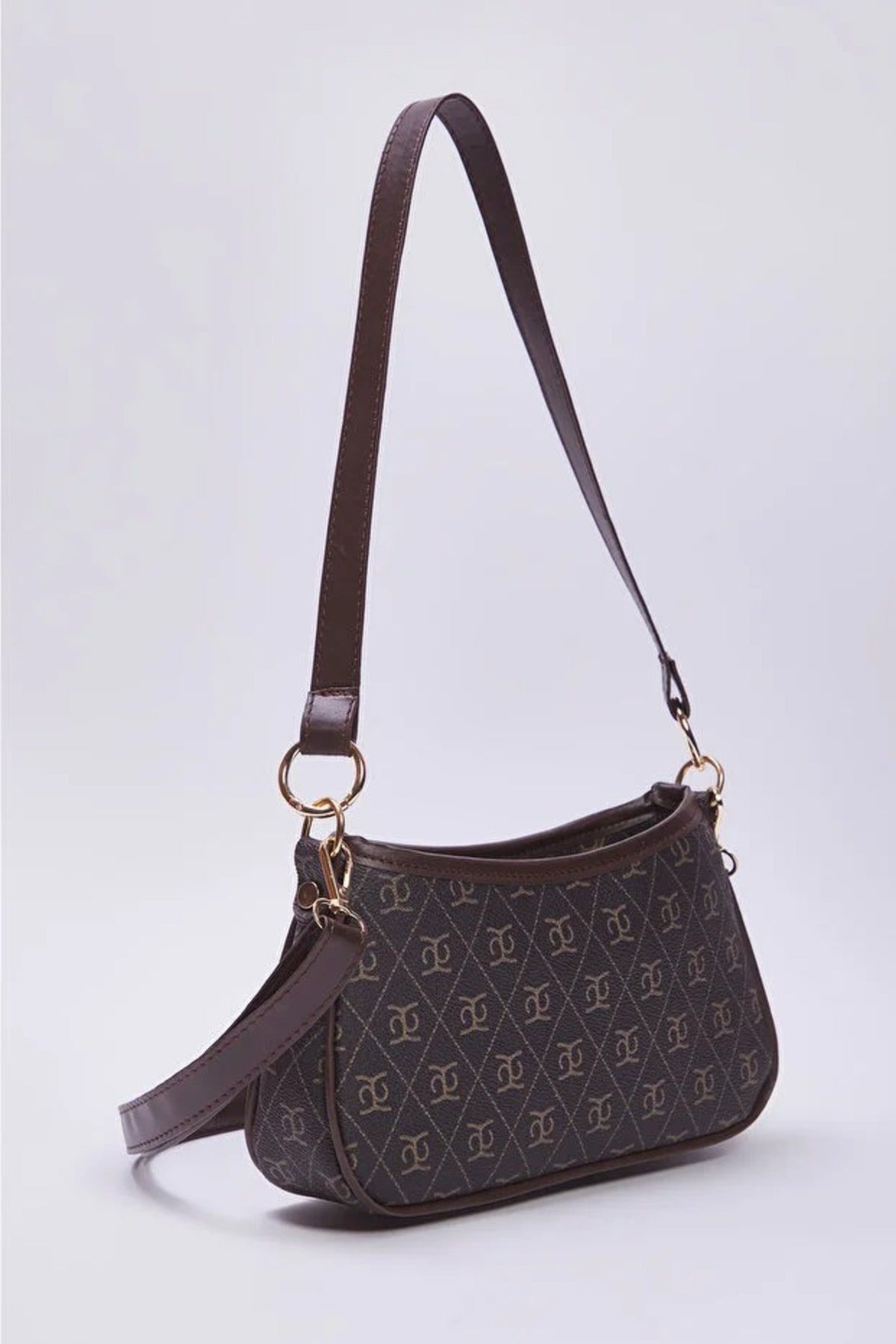 Dark Brown WOVCOR Dark Brown Patterned Adjustable Strap Mini City Shoulder Bag, Image 3 of 3