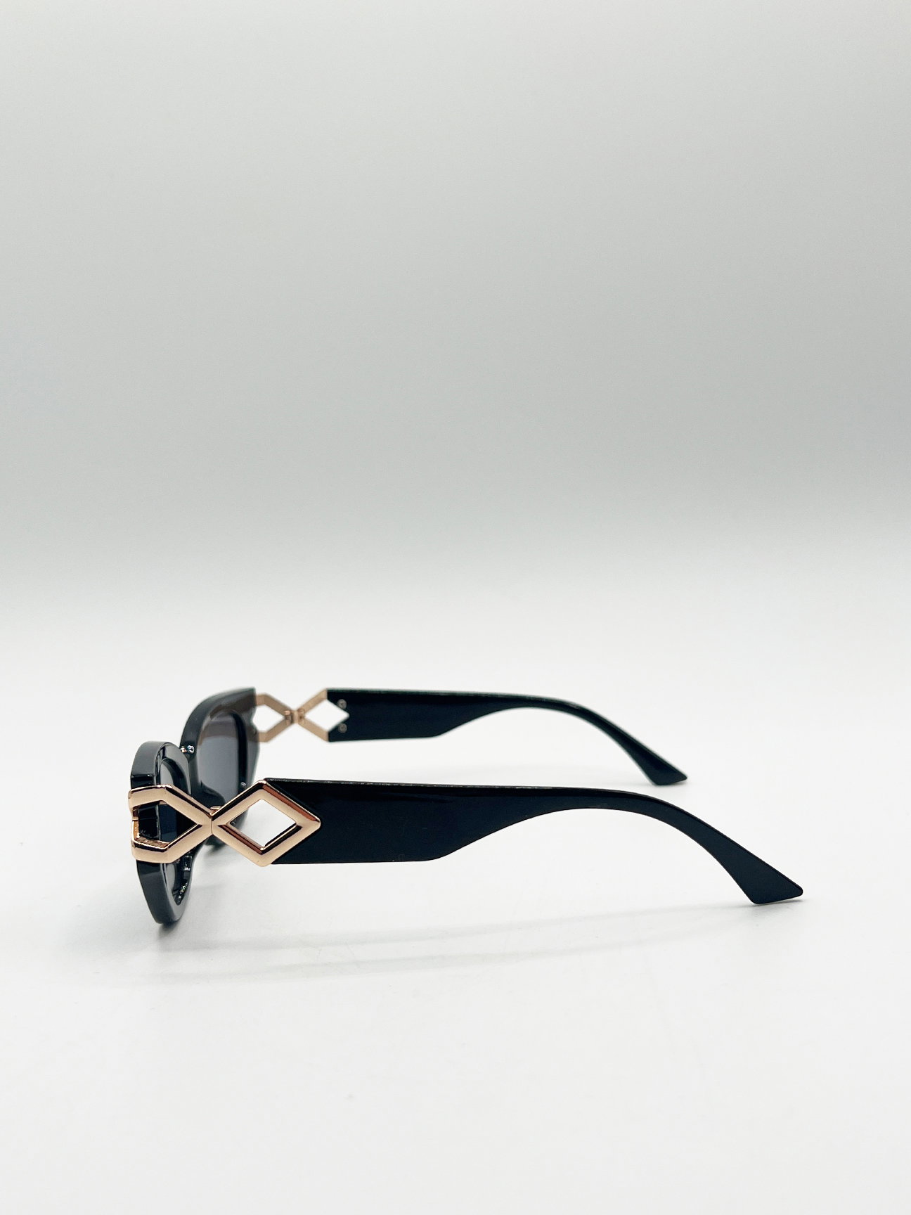 Black Cat-Eye Sunglasses with Side Detail, Image 4 of 5