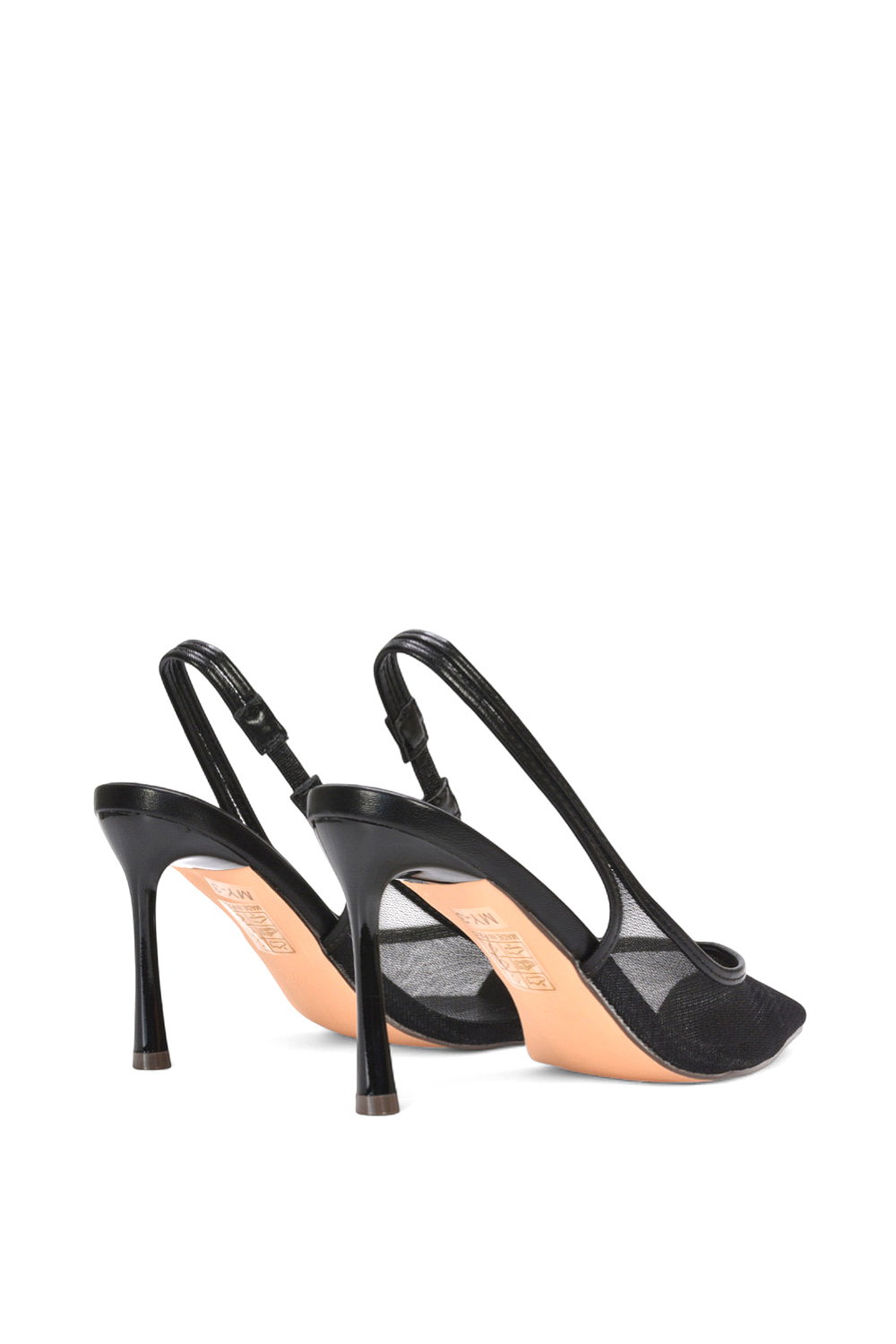 Black XY LONDON Black 'Caroline' Pointed Toe Mesh Slingback Court Shoe Heels, Image 3 of 5