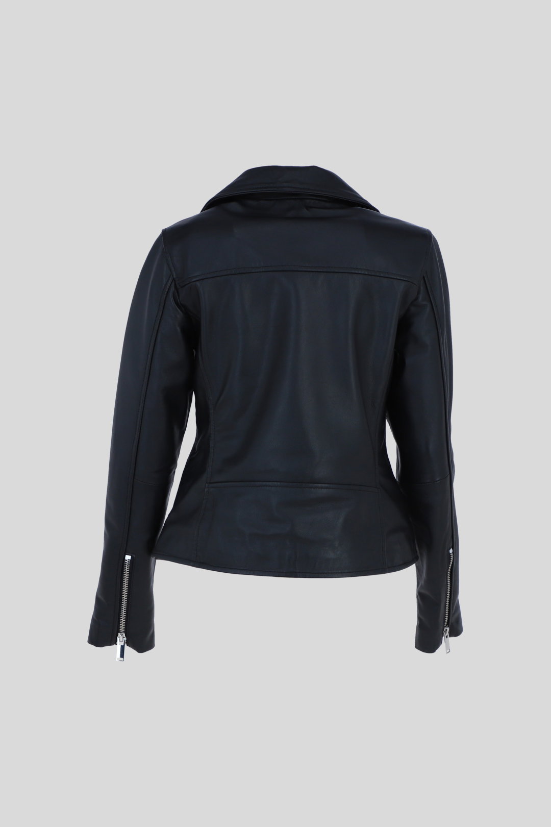 Black Genuine Leather Regular Fit Moto Biker Jacket with Zip Pockets, Image 4 of 5