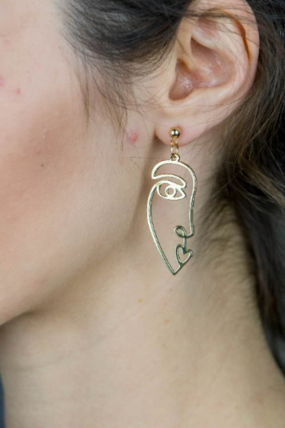 Gold The Colourful Aura Gold Abstract Face Drop Earrings, Image 1 of 3