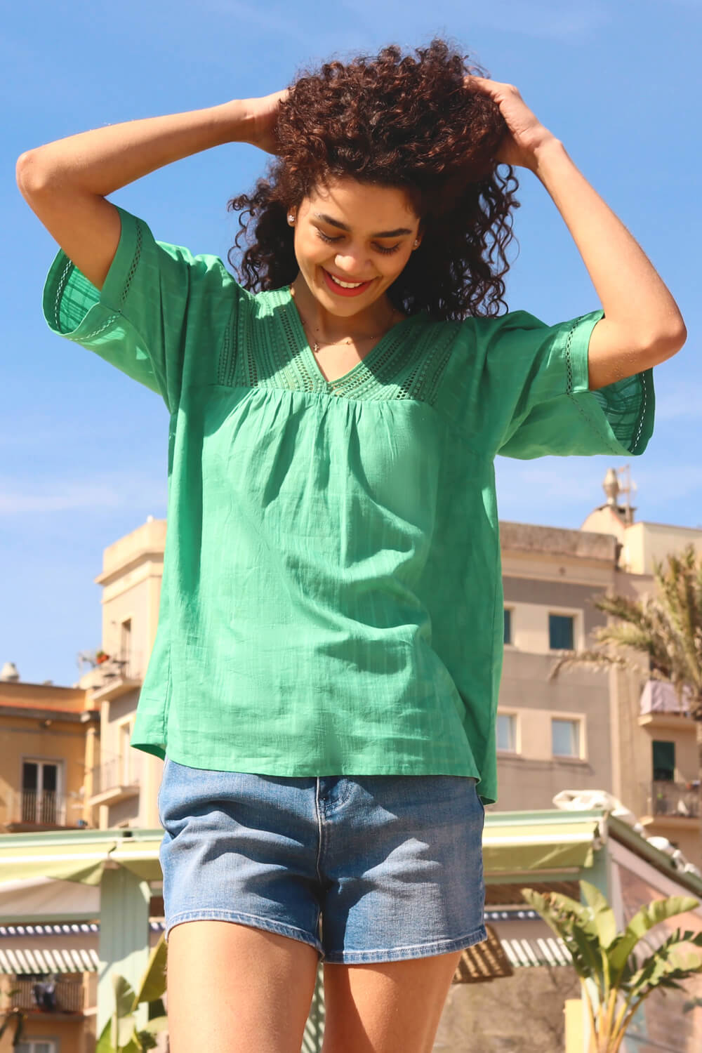 Simplicity in Lace Shirt in Emerald