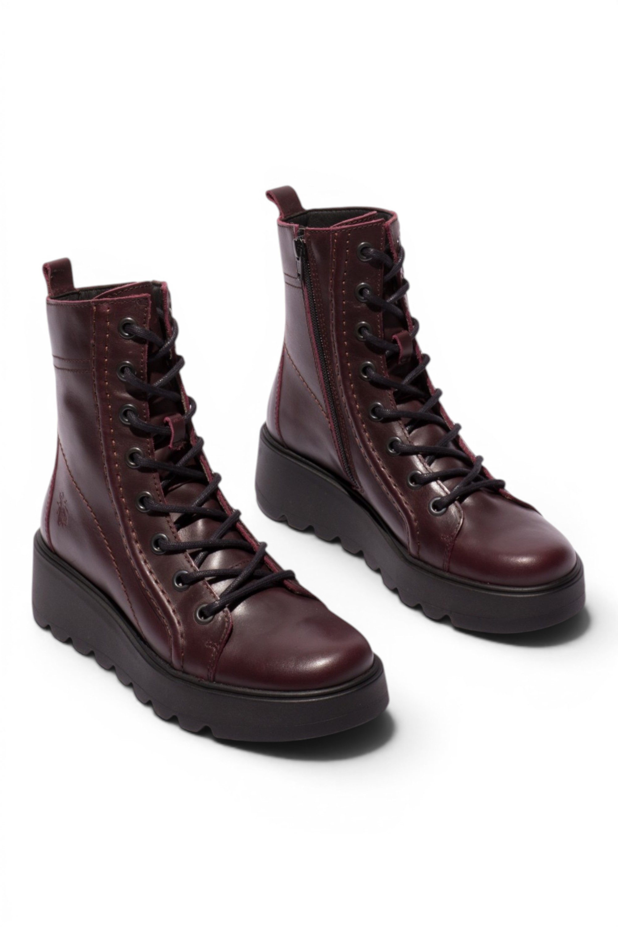 Wine Womens Leather Heel Combat Boots-TERY553, Image 2 of 5