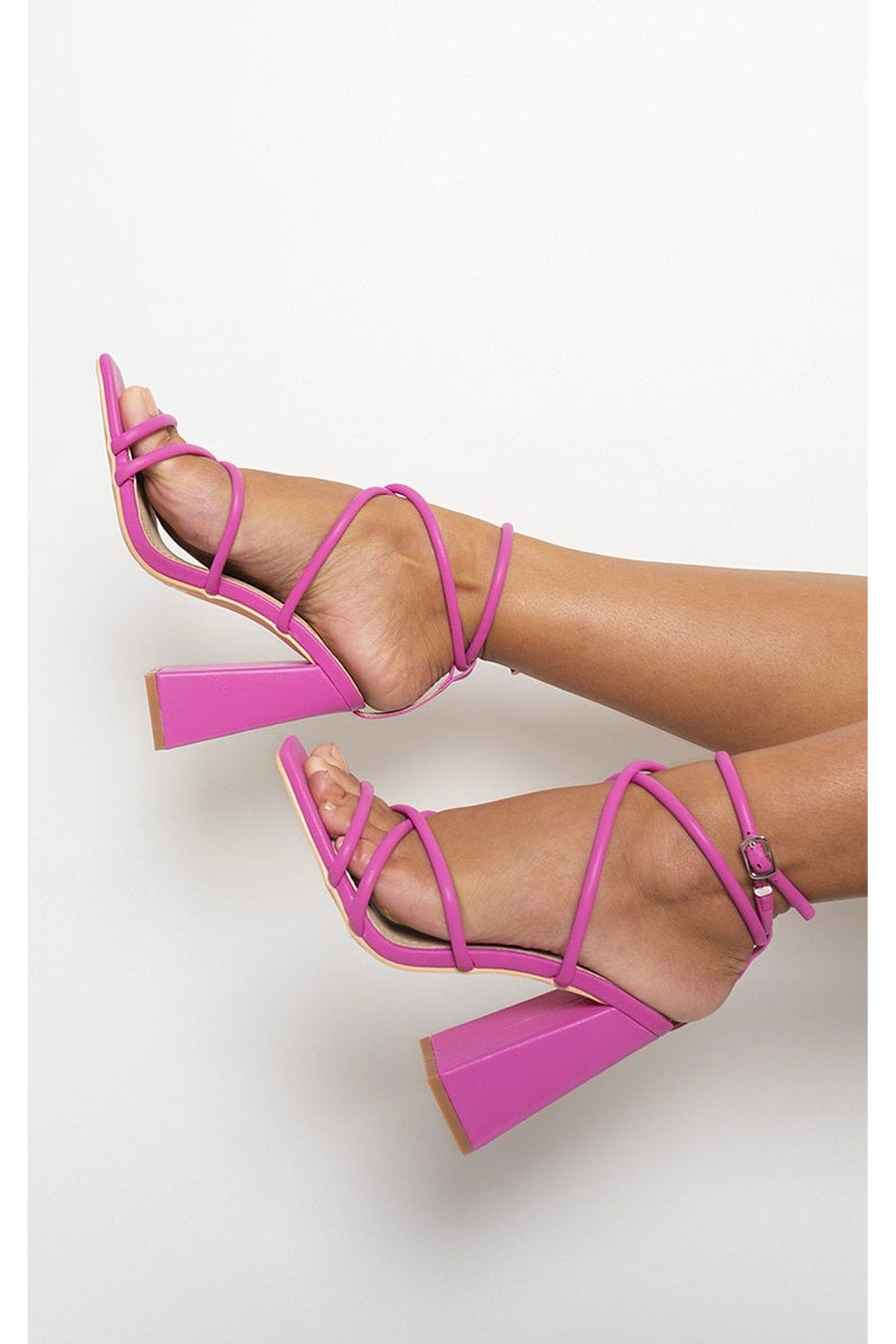 Fuchsia iKrush Fuchsia Michaela Strappy Ankle Block Heeled Sandals, Image 3 of 4
