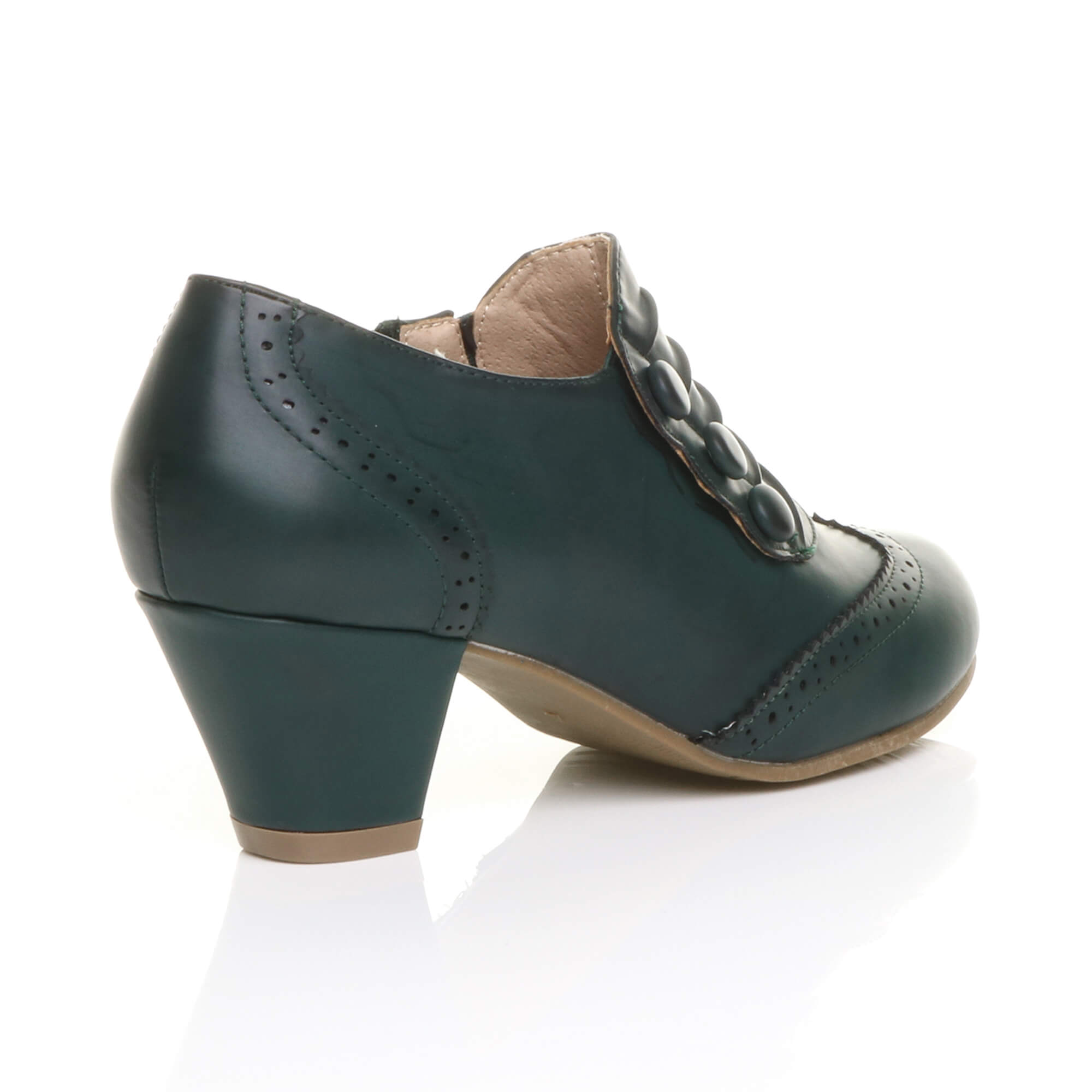 Teal Mid Heel Brogue Button Ankle Boots Shoe Boots, Image 4 of 6