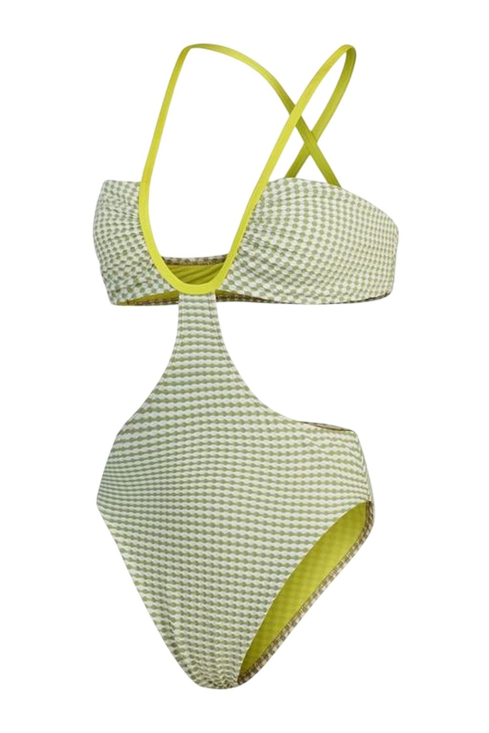Green Gingham Cut Out One Piece Swimsuit, Image 1 of 3
