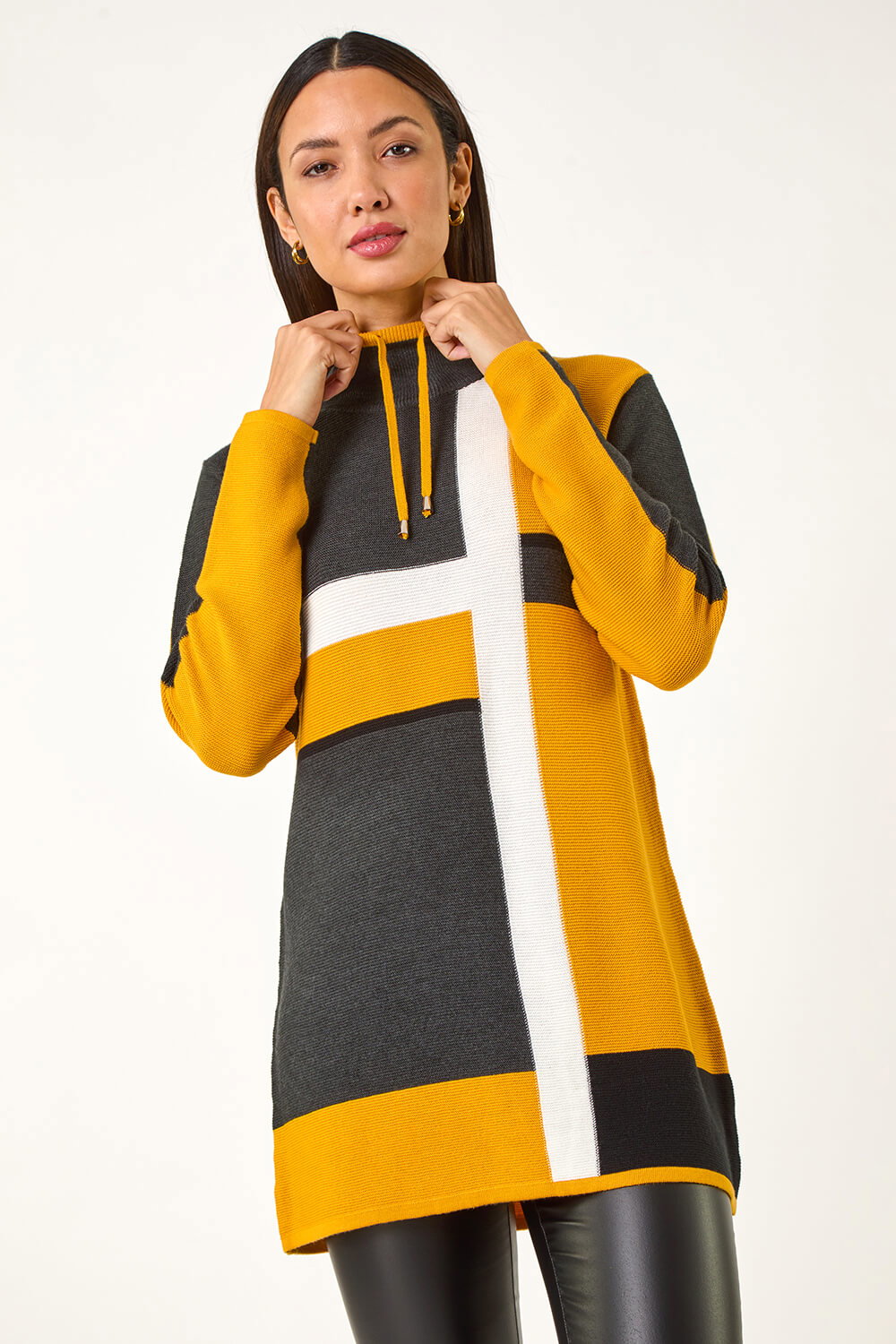 Yellow Colour Block Roll Neck Knit, Image 1 of 5