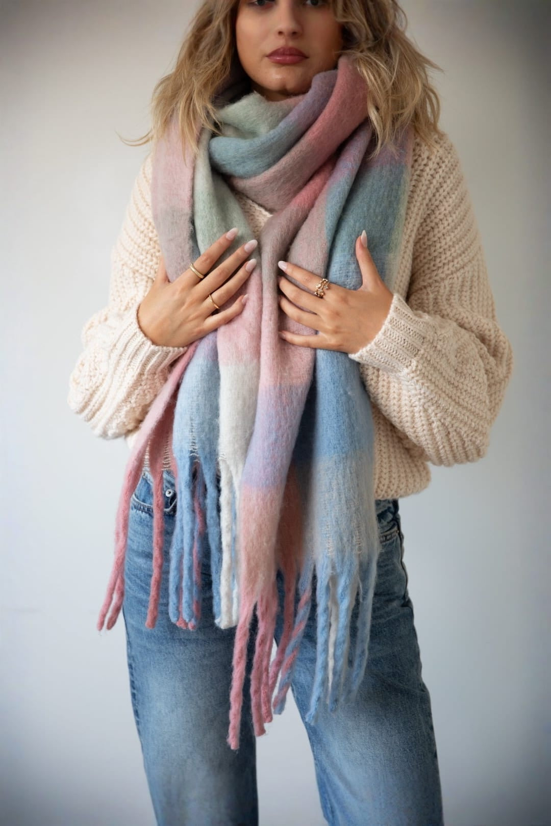 Multi Pastel Check Print Scarf, Image 1 of 6