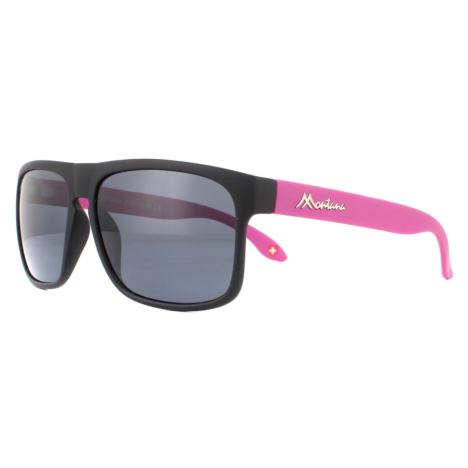 Black Montana Black Rectangle Black with Pink Rubbertouch Black Polarized Sunglasses, Image 2 of 4