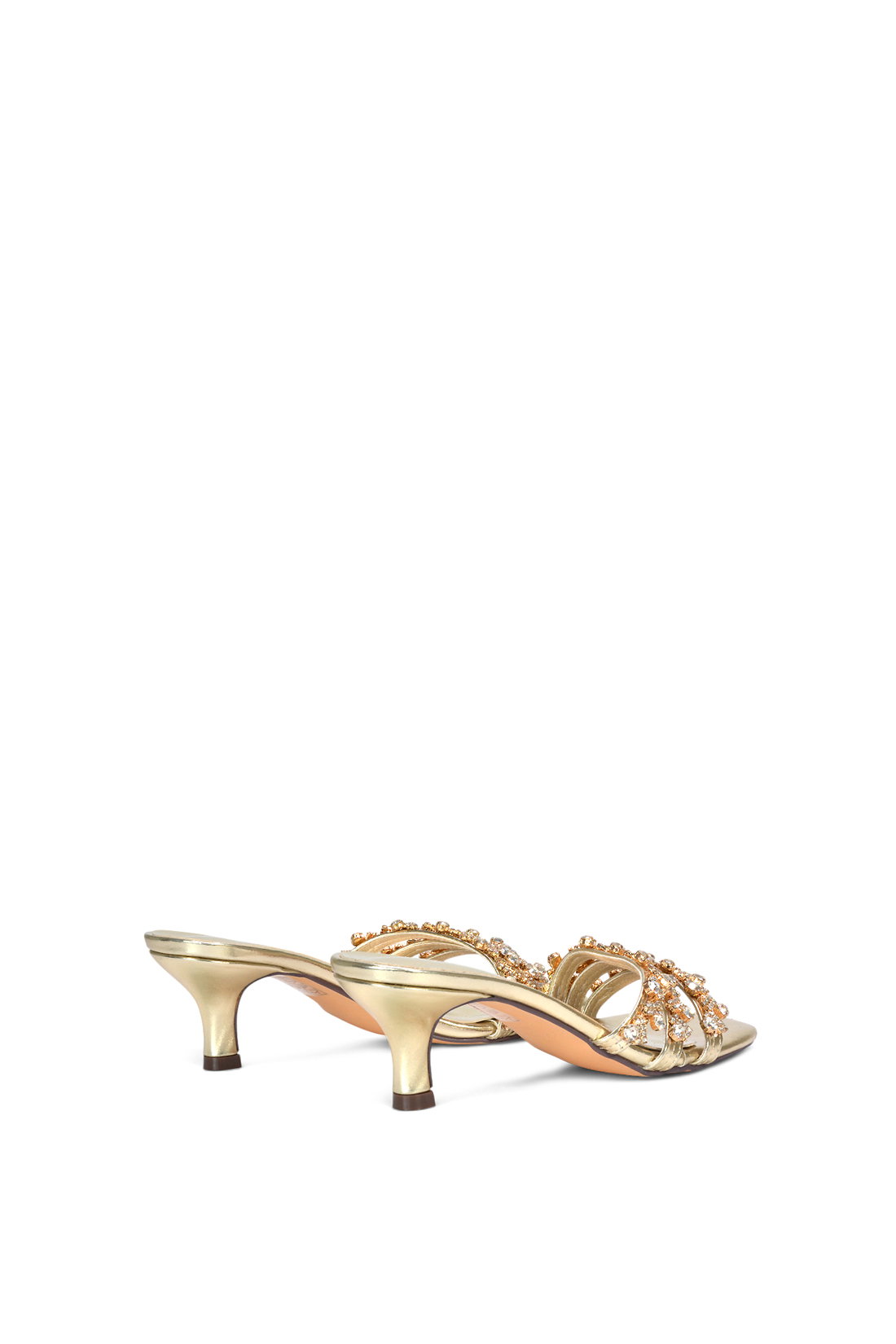 Gold 'Amara' Mid Stiletto Heel Diamante Strappy Heeled Mules, Image 4 of 6