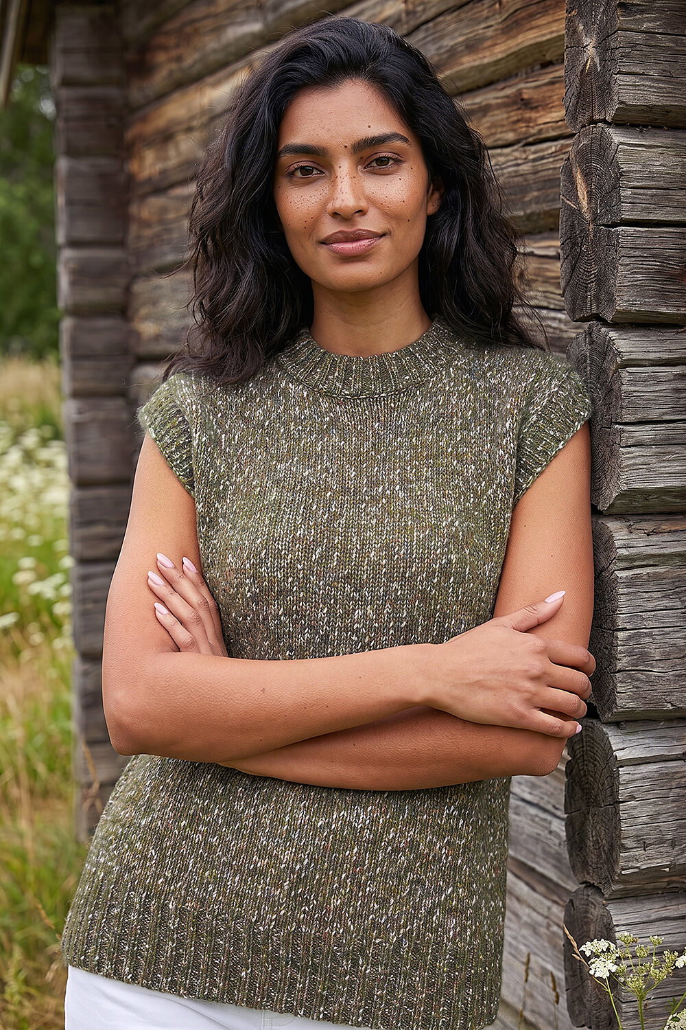 Khaki Speckled Knit Vest, Image 1 of 4
