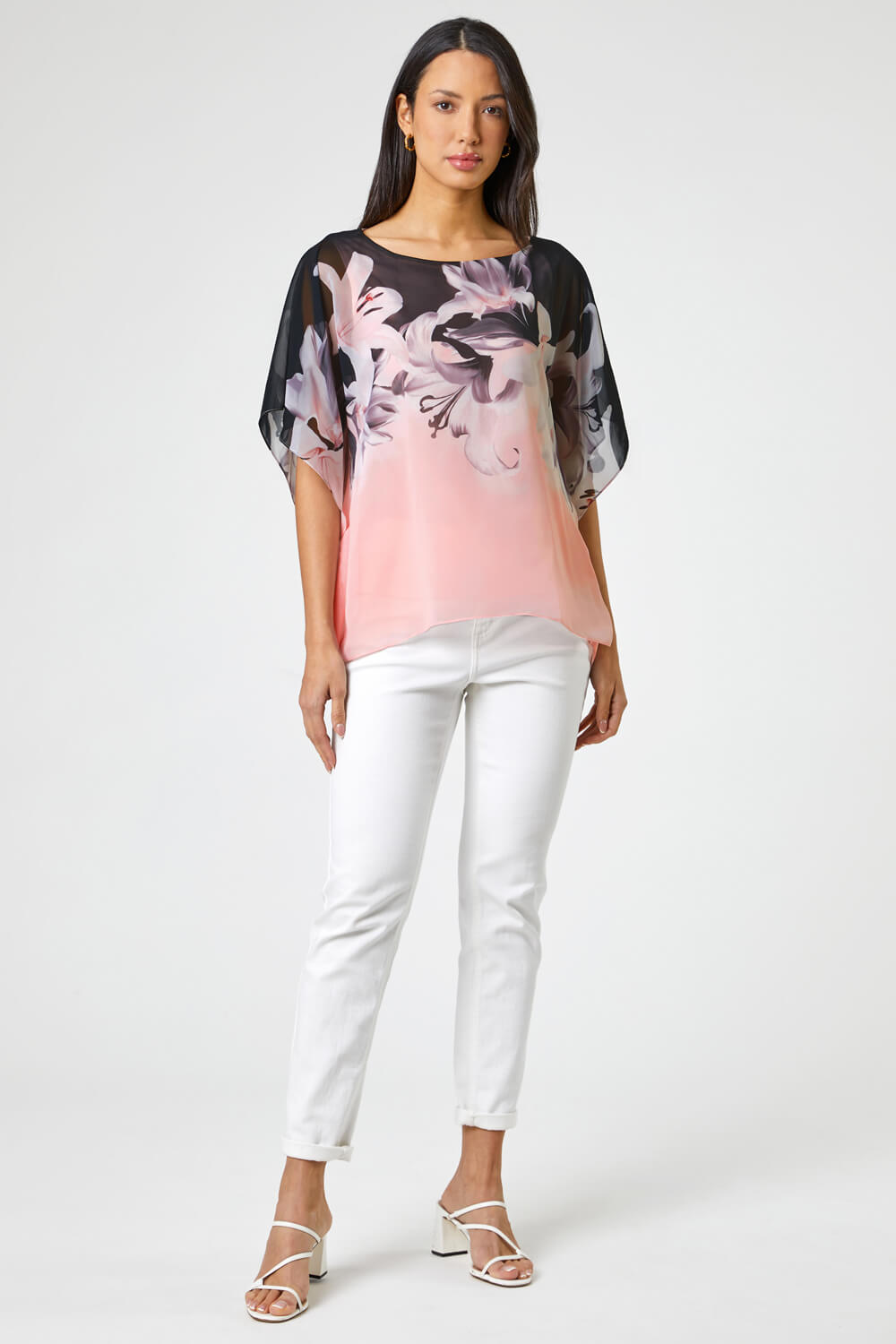Light Pink Floral Border Print Overlay Top, Image 4 of 4