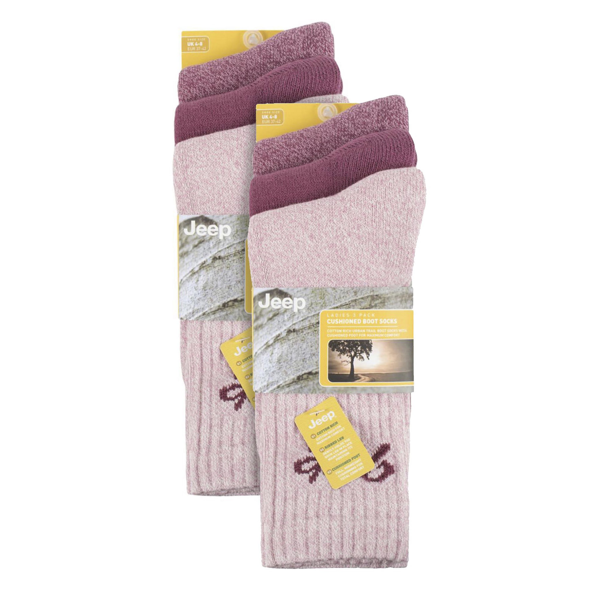 Pink 6 Pack Hiking Breathable Cotton Boot Socks, Image 3 of 3