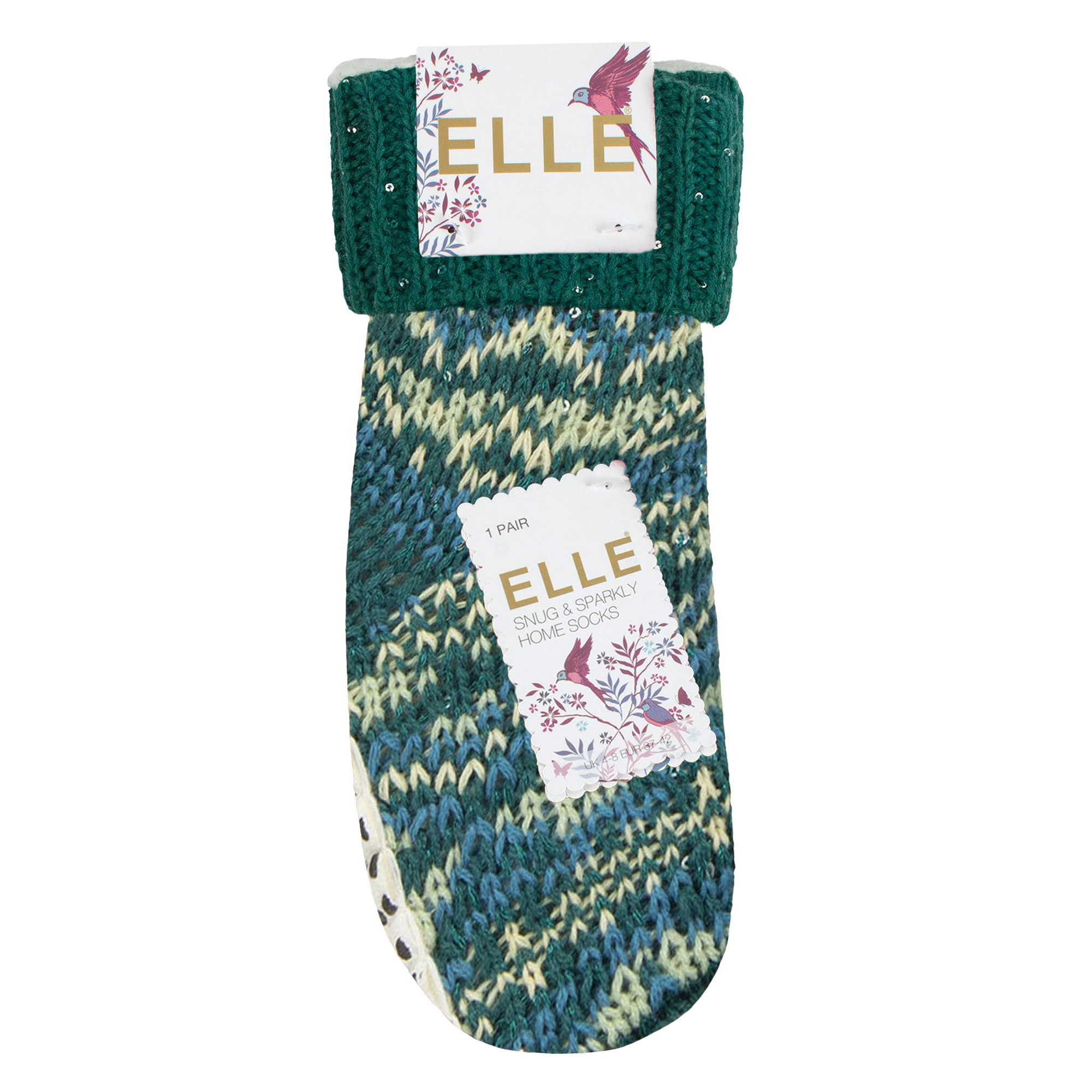 Turqouise Fair Isle Moccasin Grip Slipper Socks, Image 3 of 3
