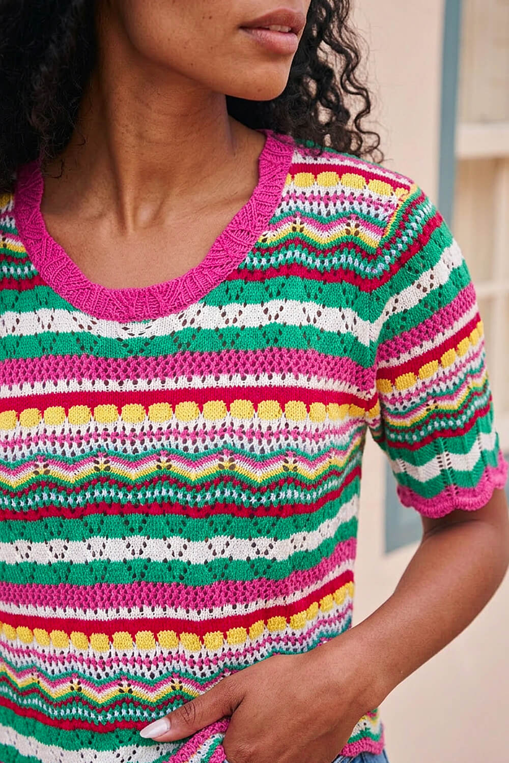 PINK Wave Print Knitted Cotton Top, Image 5 of 4