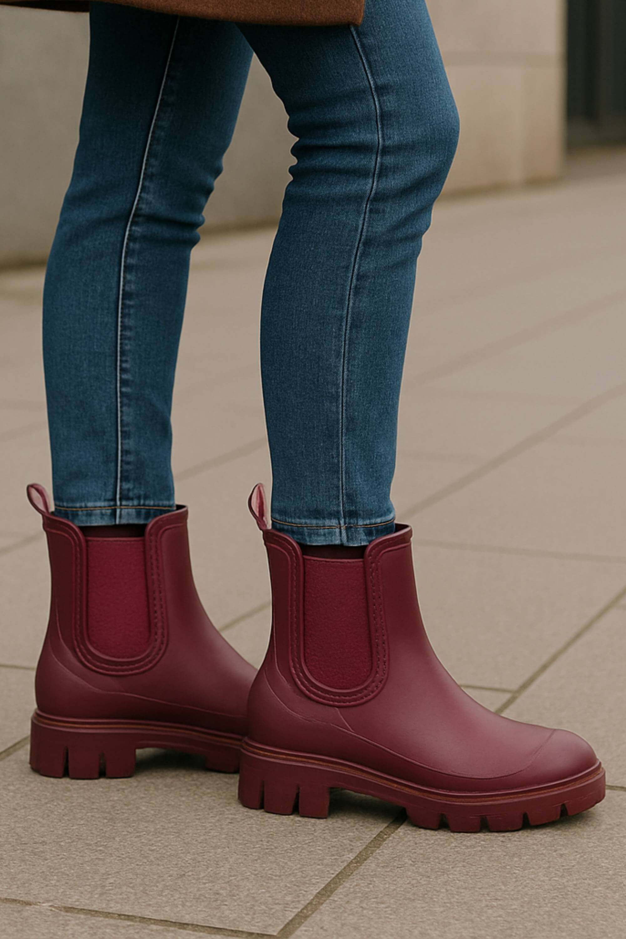 Burgundy Wellies Chelsea Ankle Boots Wellingtons, Image 2 of 6