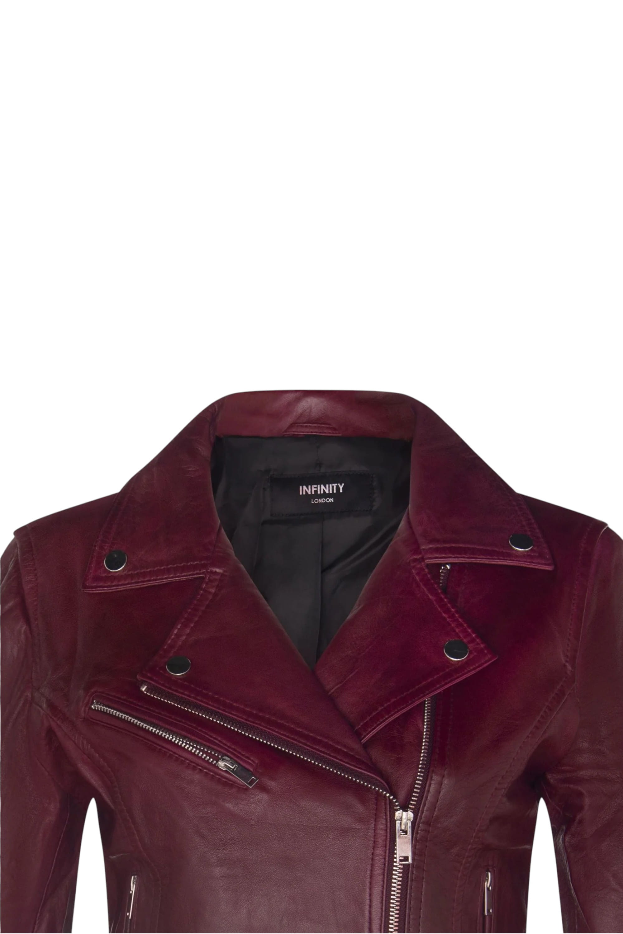 Burgundy Leather Brando Biker Jacket -Loughton, Image 4 of 4