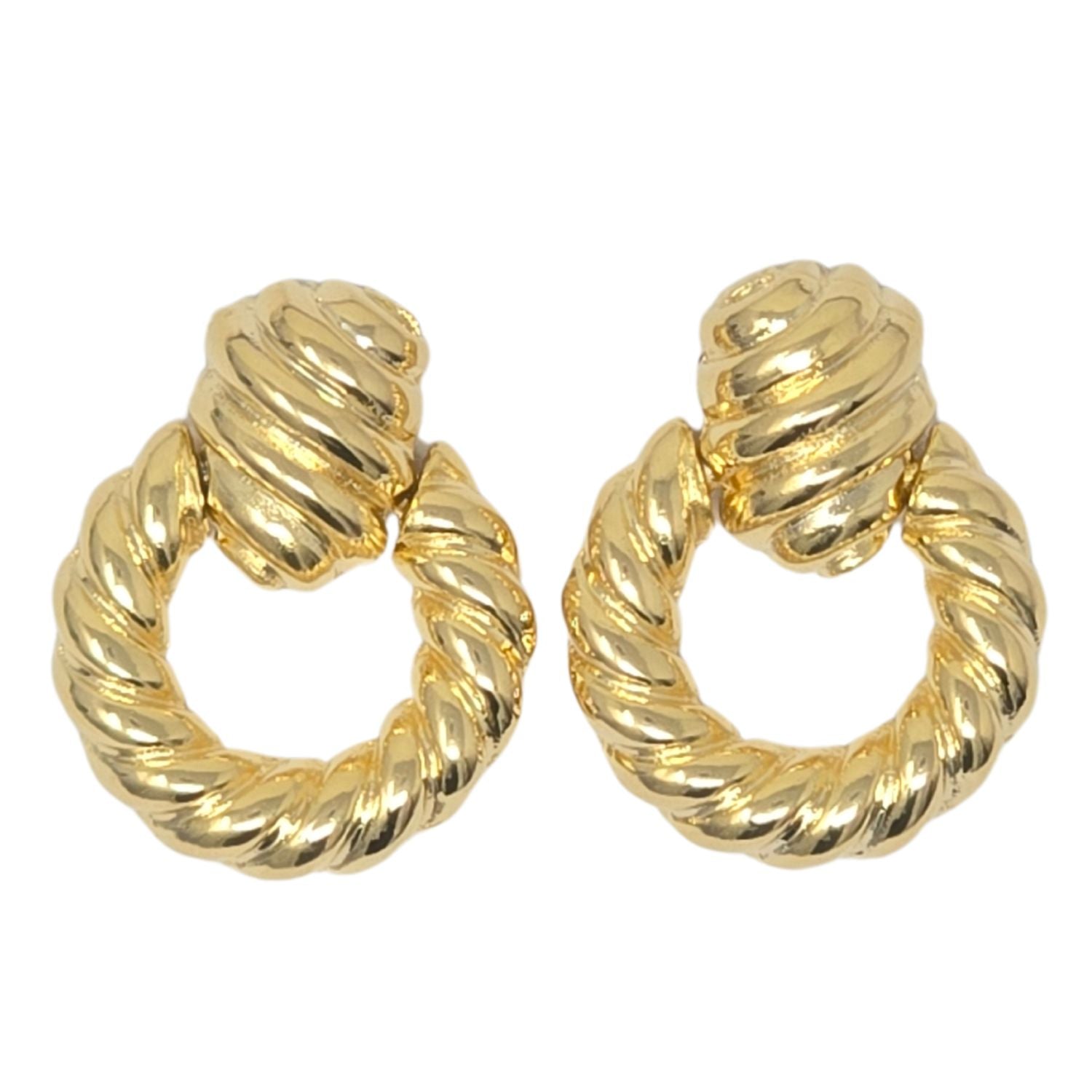 Gold Chunky Croissant Textured Donut Dangle Gold Plated Earrings, Image 1 of 1