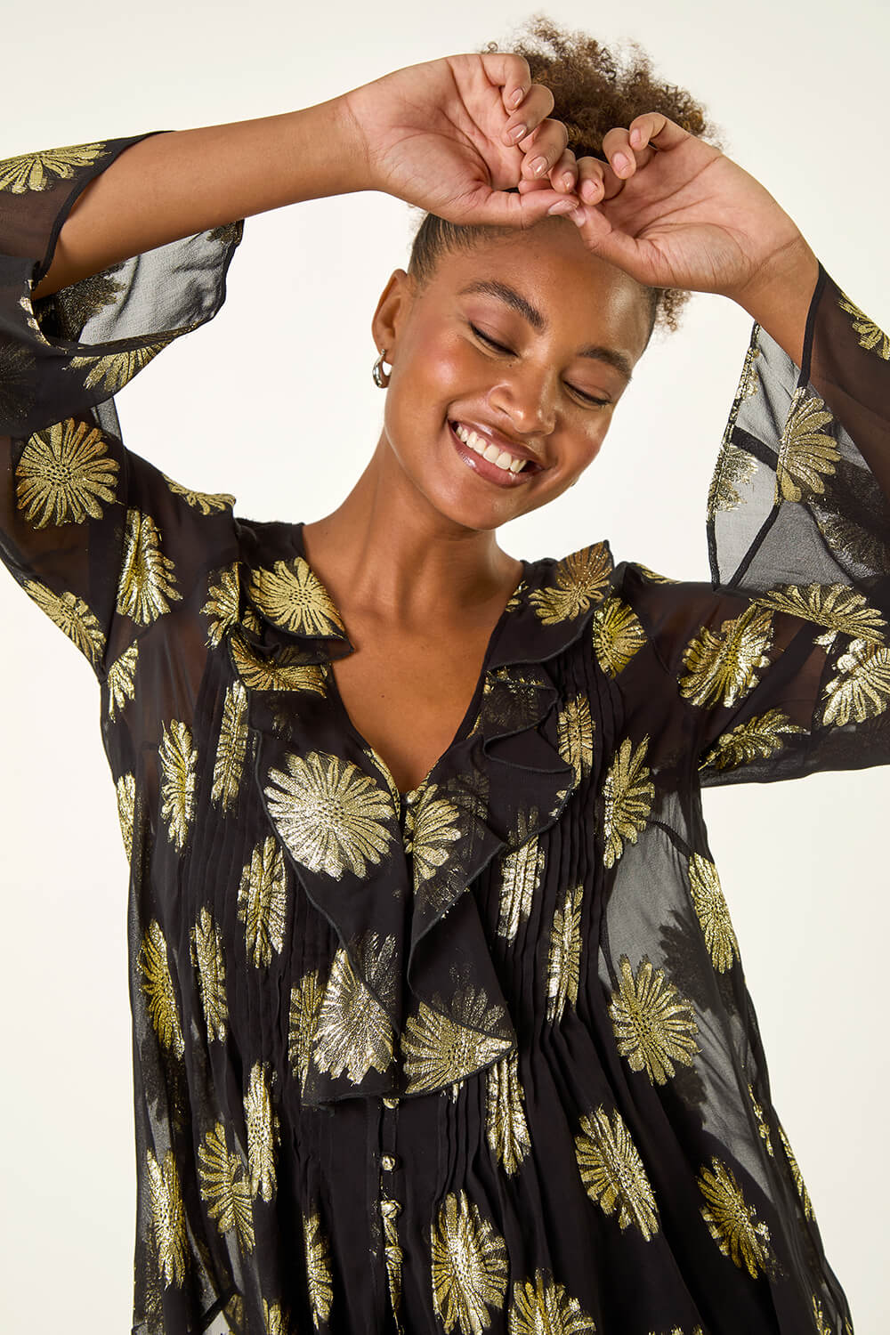 BLACK JACQUARD BUTTON BLOUSE