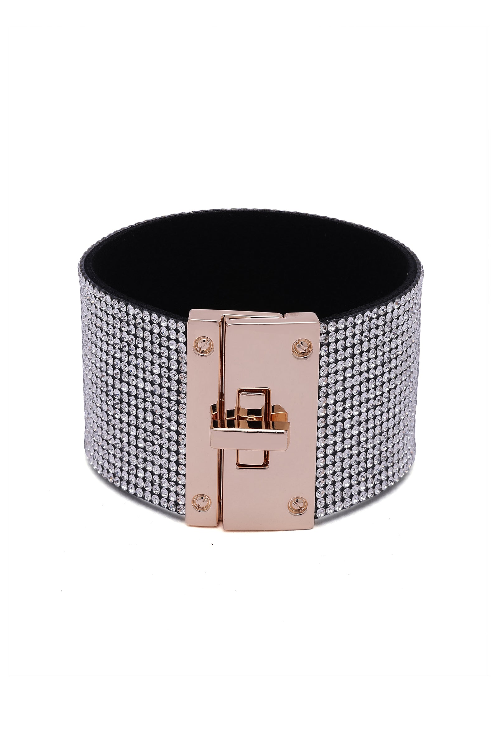 White Luxury Crystal-Studded Leather Cuff Bracelet, Image 3 of 5